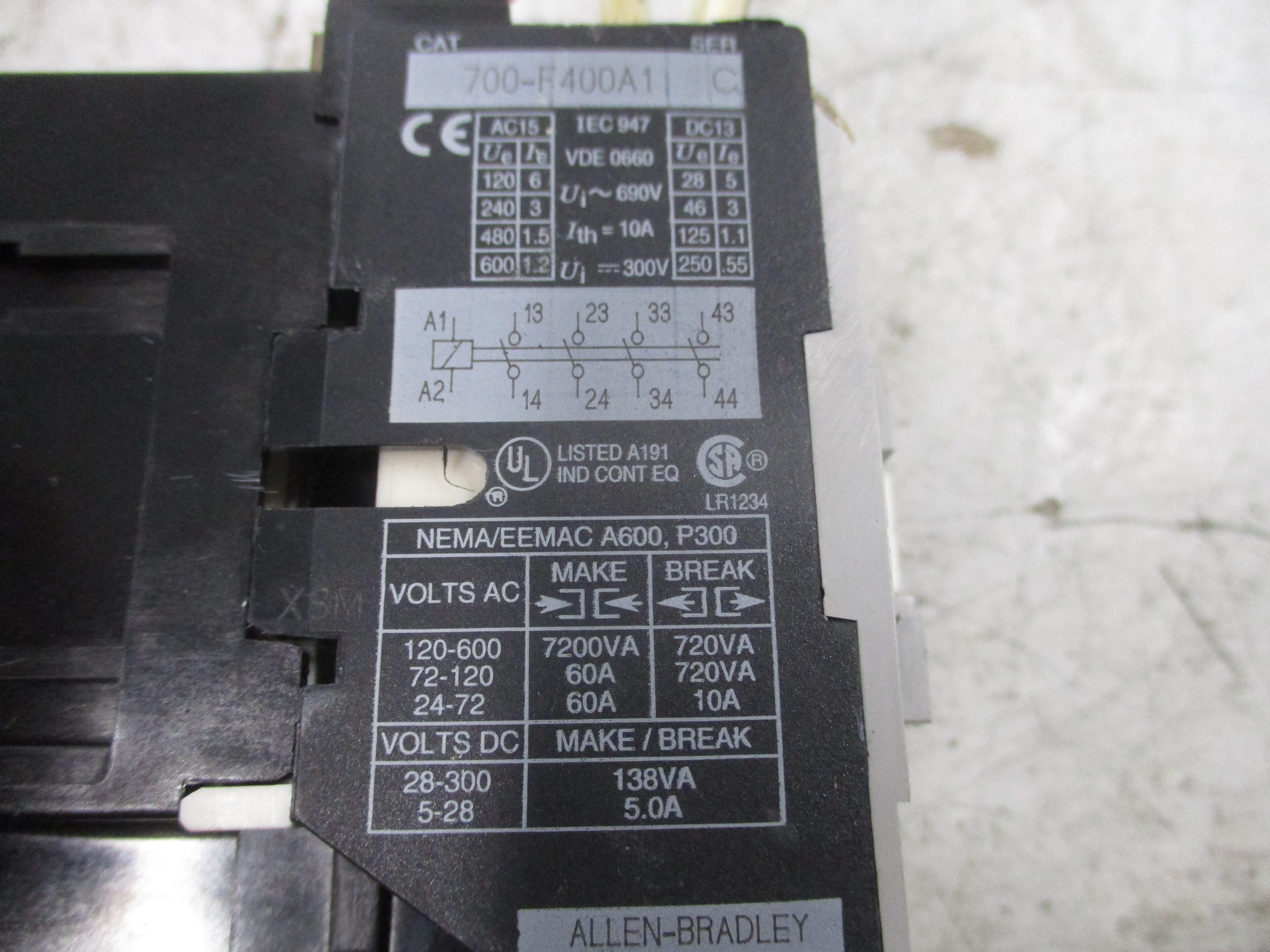Allen-Bradley Contactor 700-F400A1 Ser.C 120V Coil Used