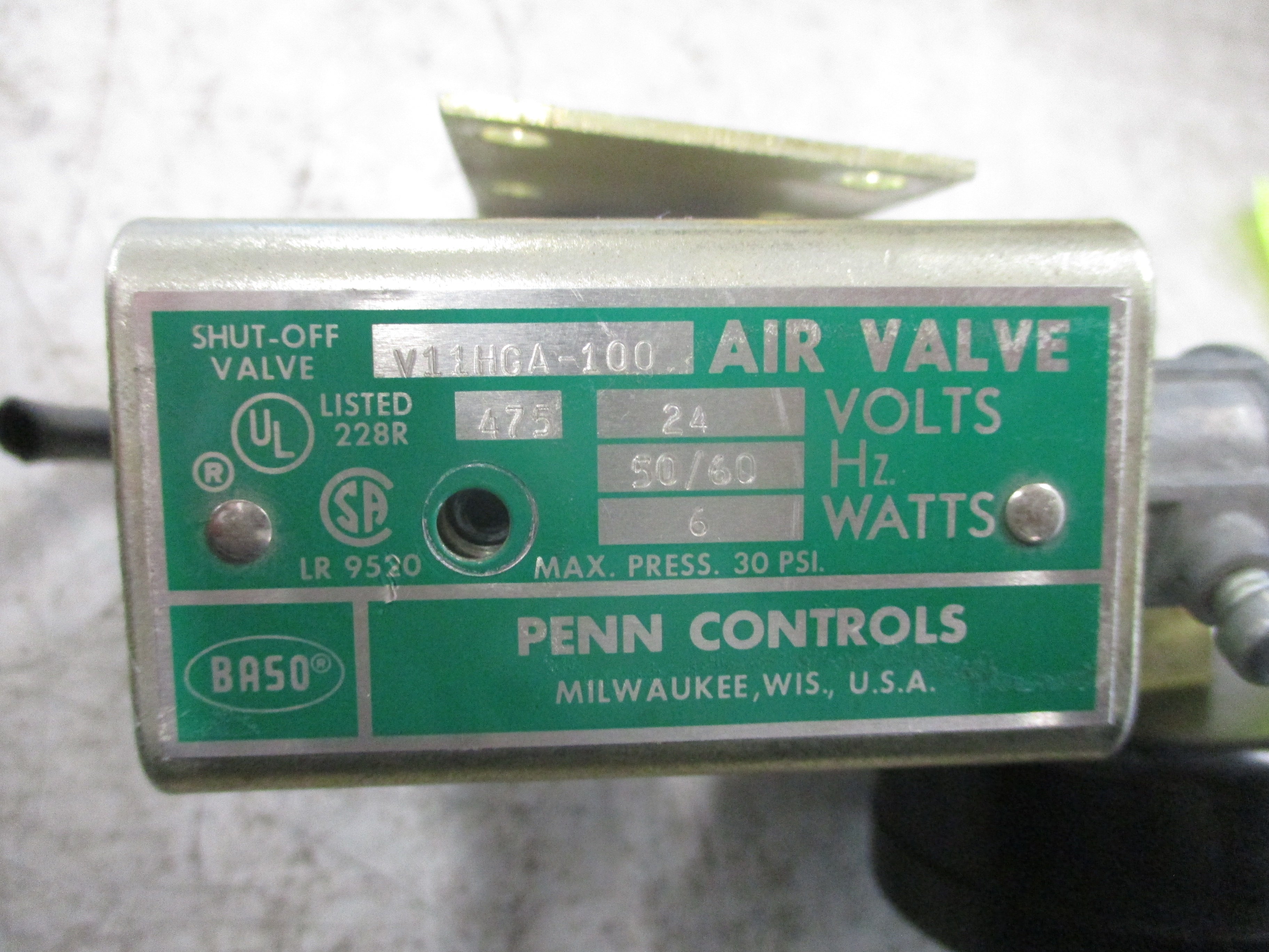 Penn Controls Air Shut-Off Valve V11HGA-100 24V 50/60Hz 6W 30 PSI