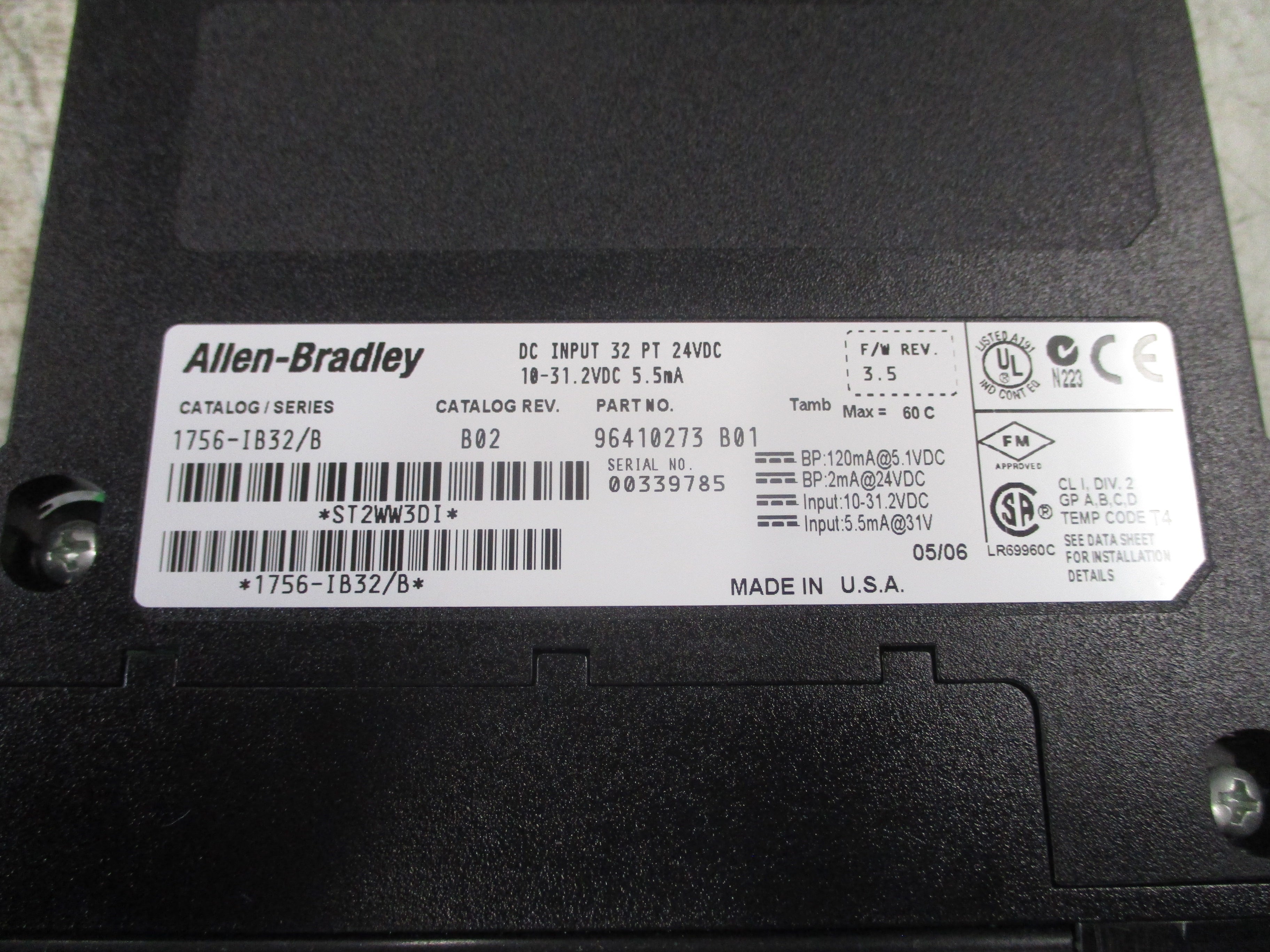 Allen-Bradley DC Output Module 1756-IB32/B Rev.: B02 32-PT 10-31.2VDC 5.5mA