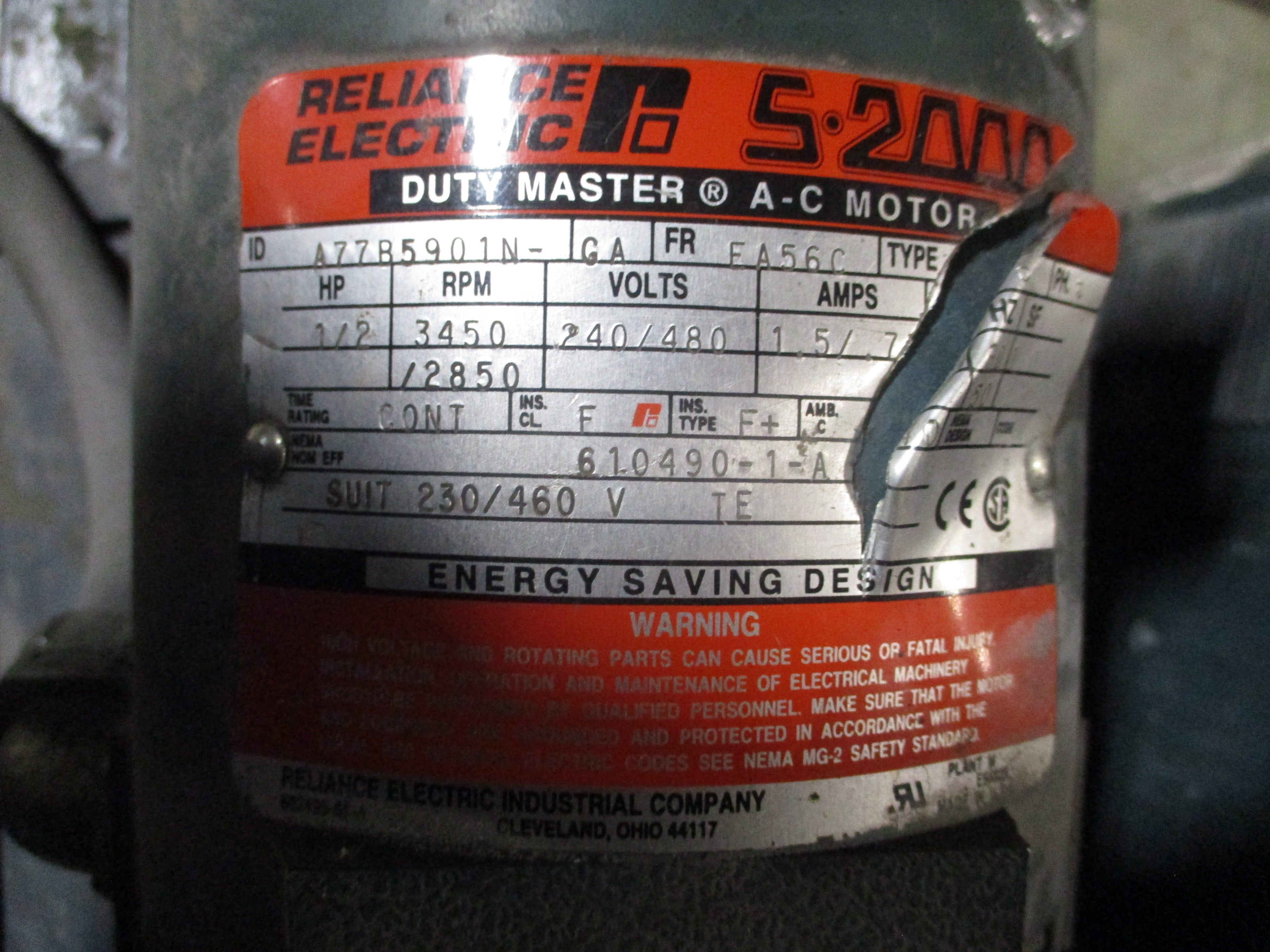 Reliance DC Motor 01KA437493-YT 60HP 500V 102.00A 1800RPM Frame: 1C2512ATZ