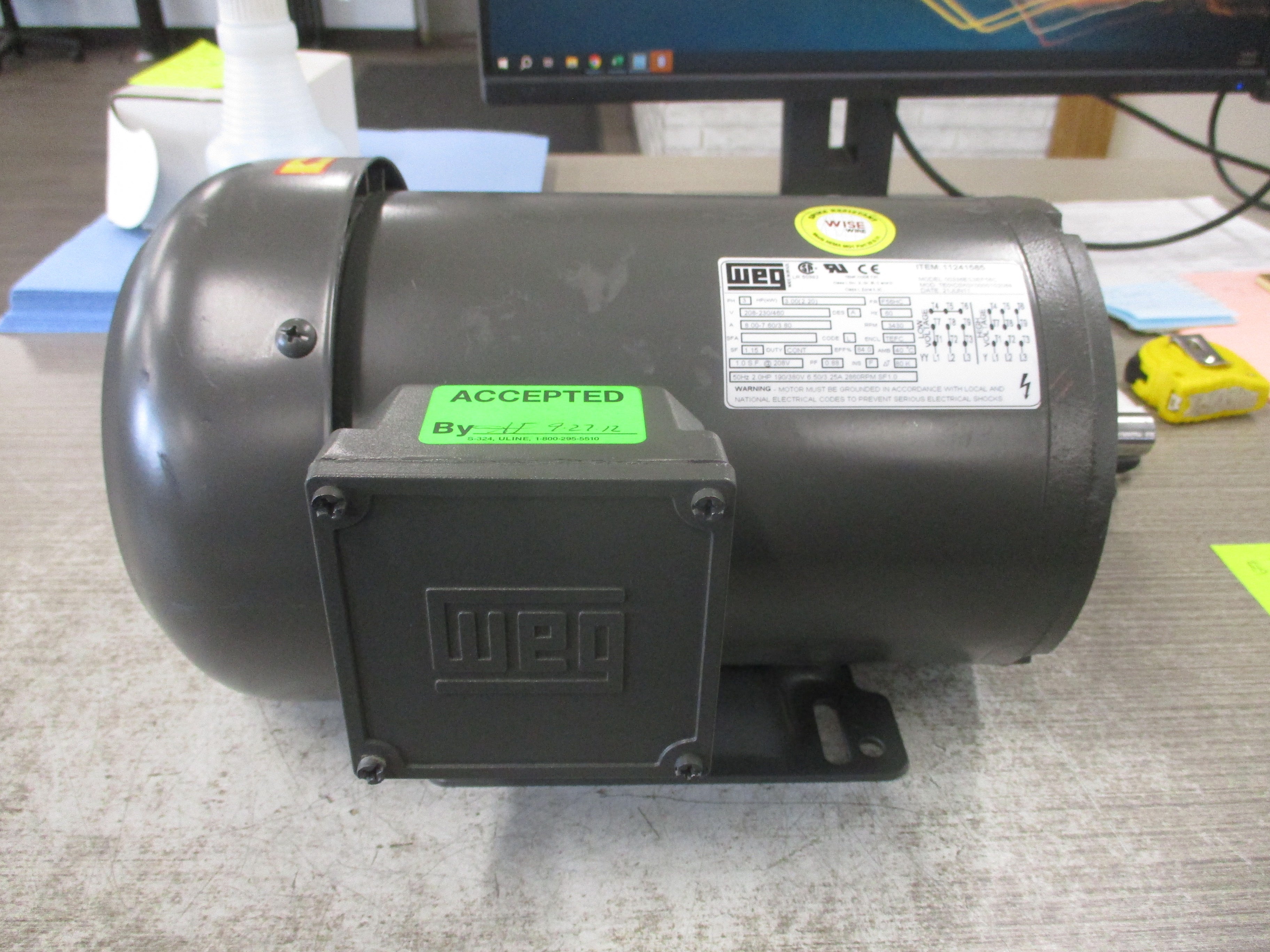 Weg Motor 00336ES3EF56C 3PH 3.00(2.20)HP 208-230/460V 8.00-7.60/3.80A 3600RPM