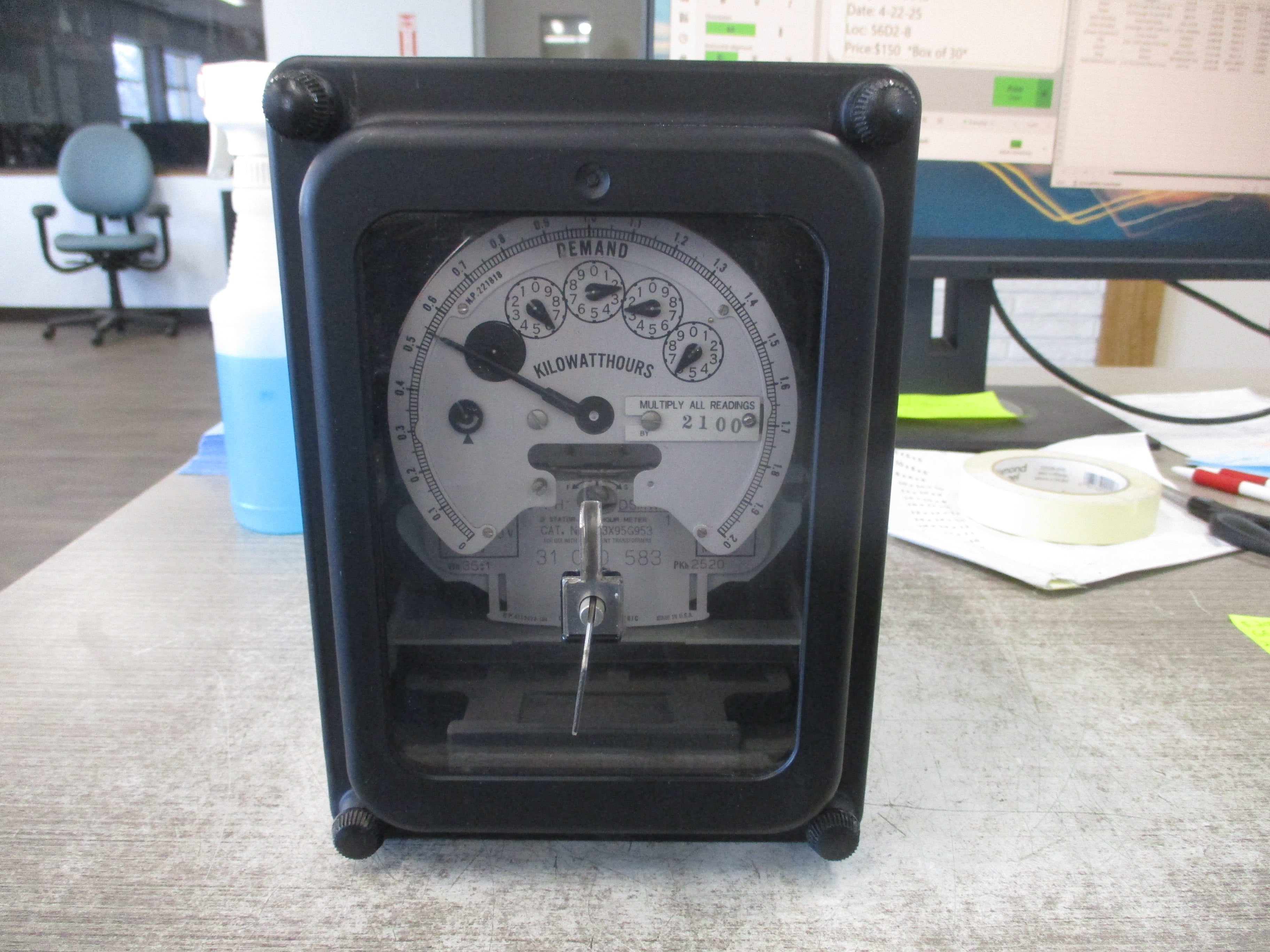 GE 2-Stator Watthour Meter 703X95G953 120V 3Ph 60Hz Used