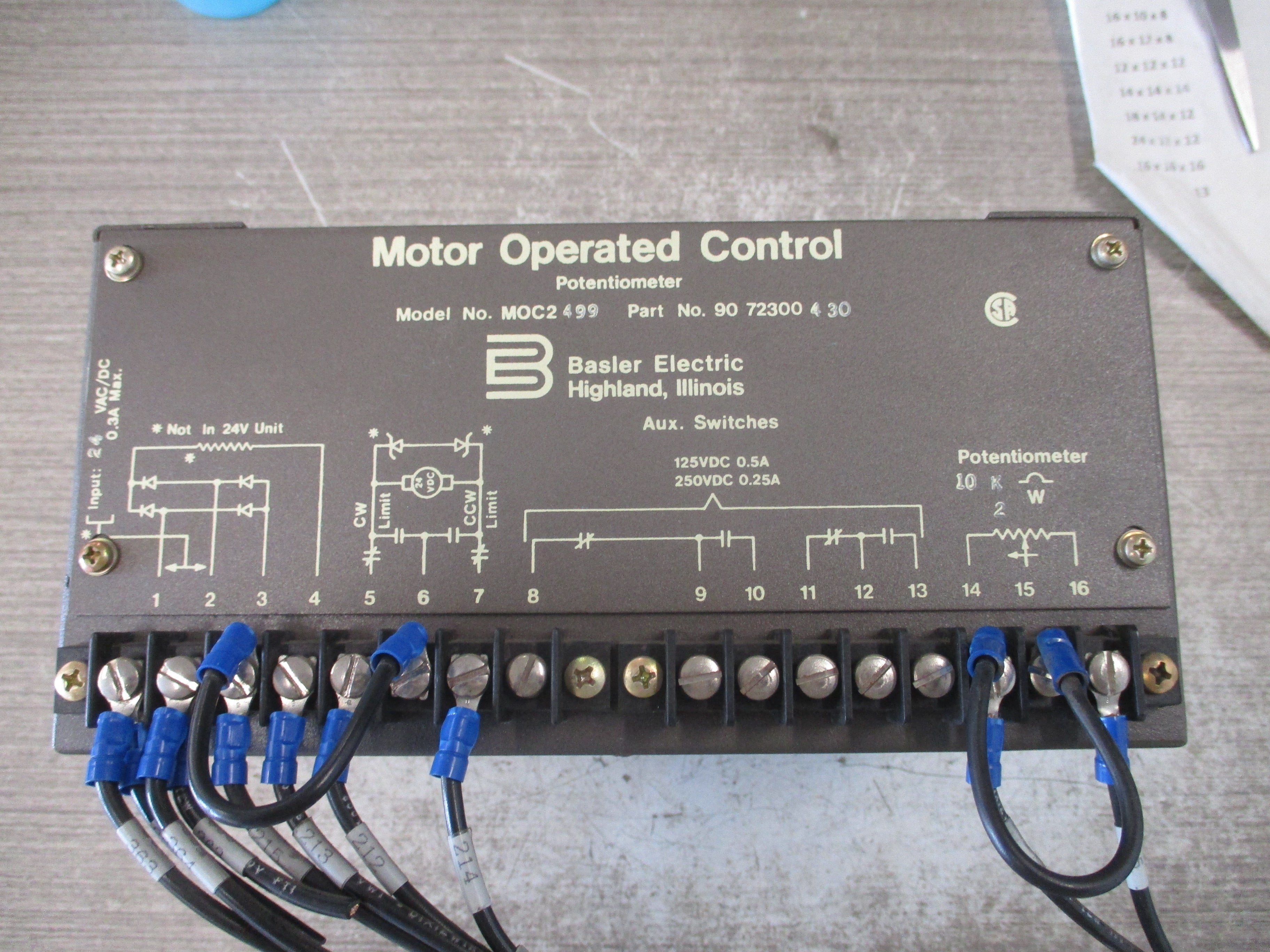 Basler Electric MOC2 499 Potentiometer 90 72300 430 Used