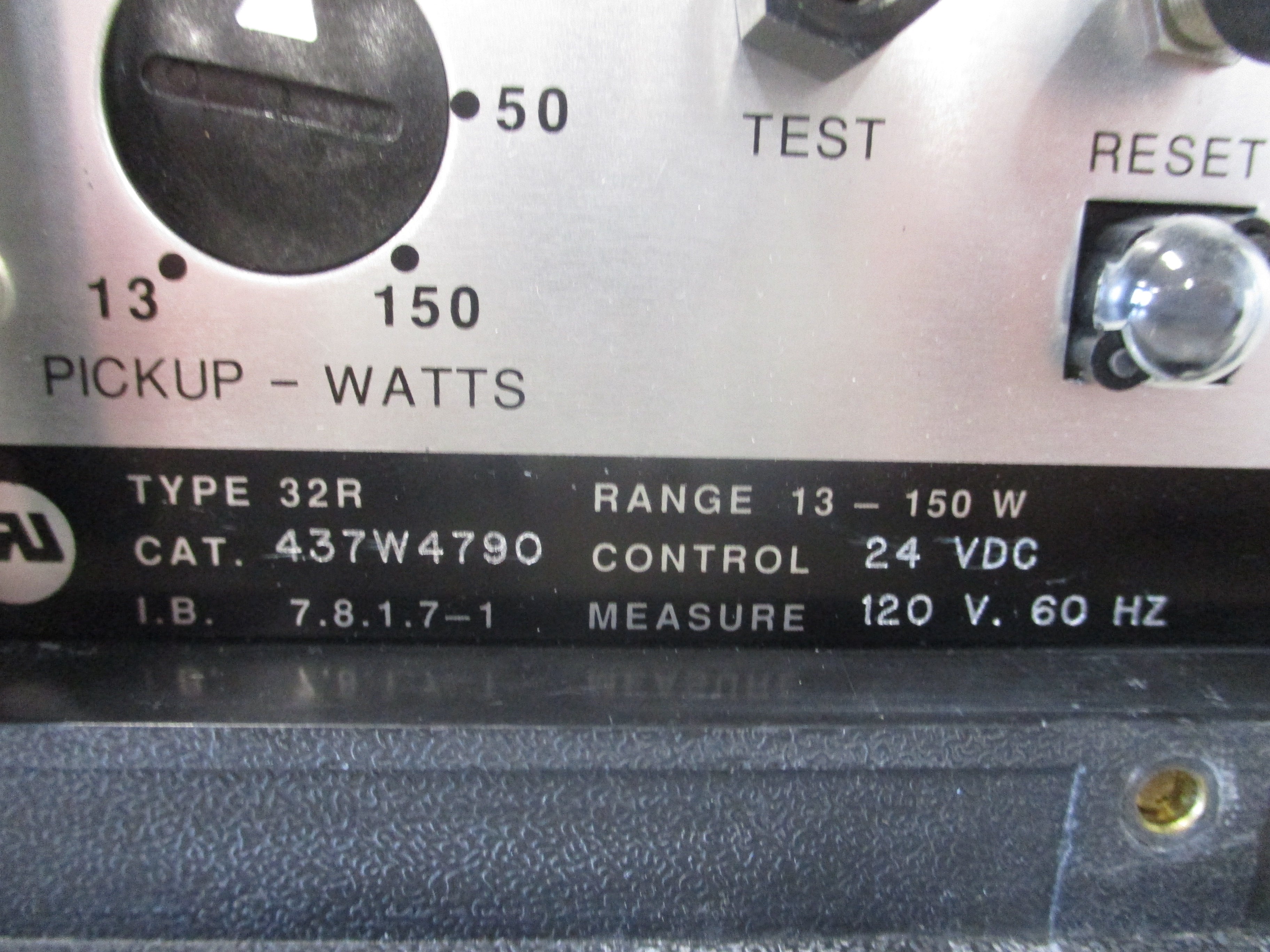 ABB Circuit Shield Reverse Power Relay 437W4790 24VDC Control Range: 13-150W