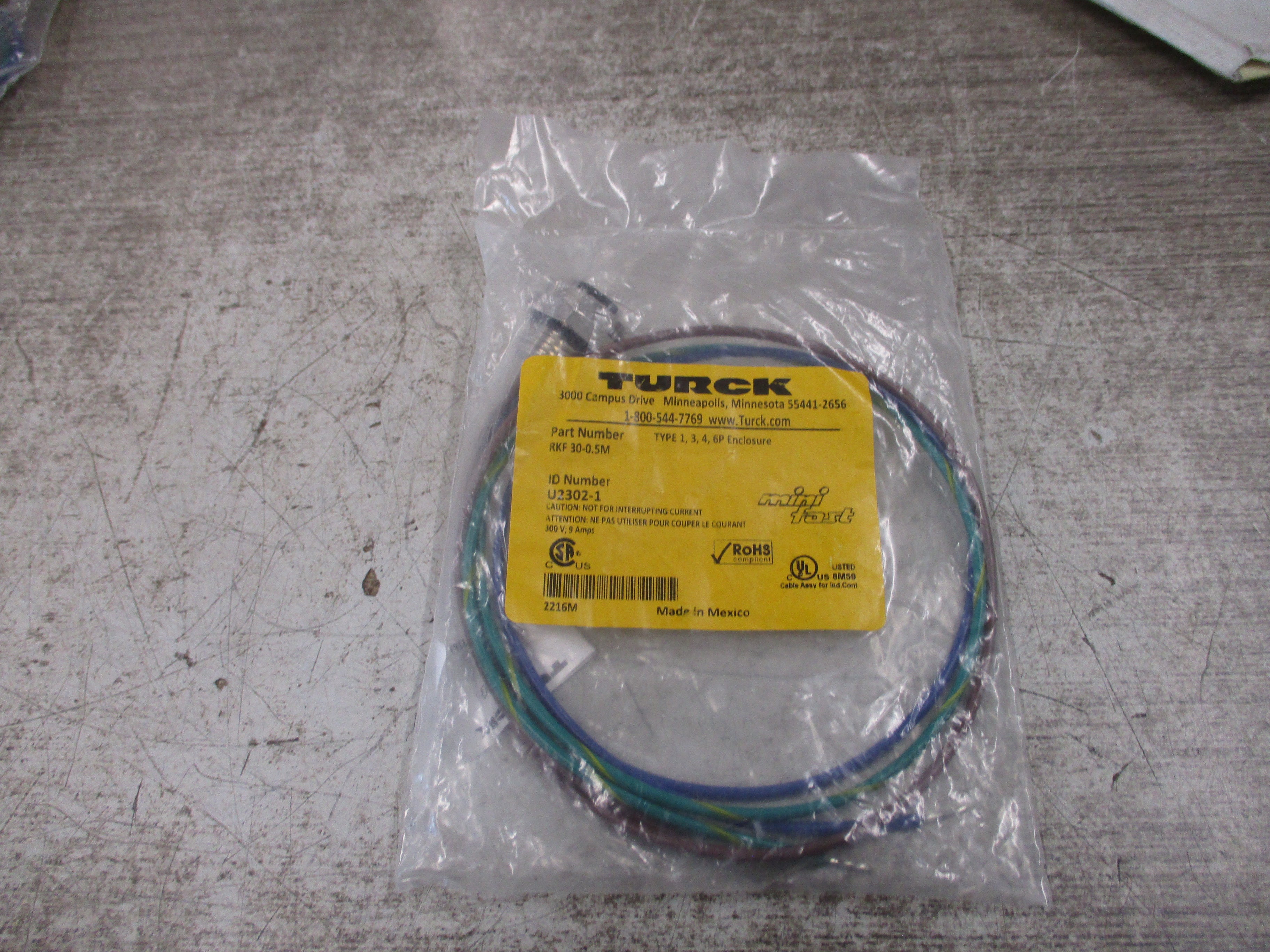 Turck Mini Fast Receptacle RKF 30-0.5M Type 1,3,4,6P Enclosure 300V 9A