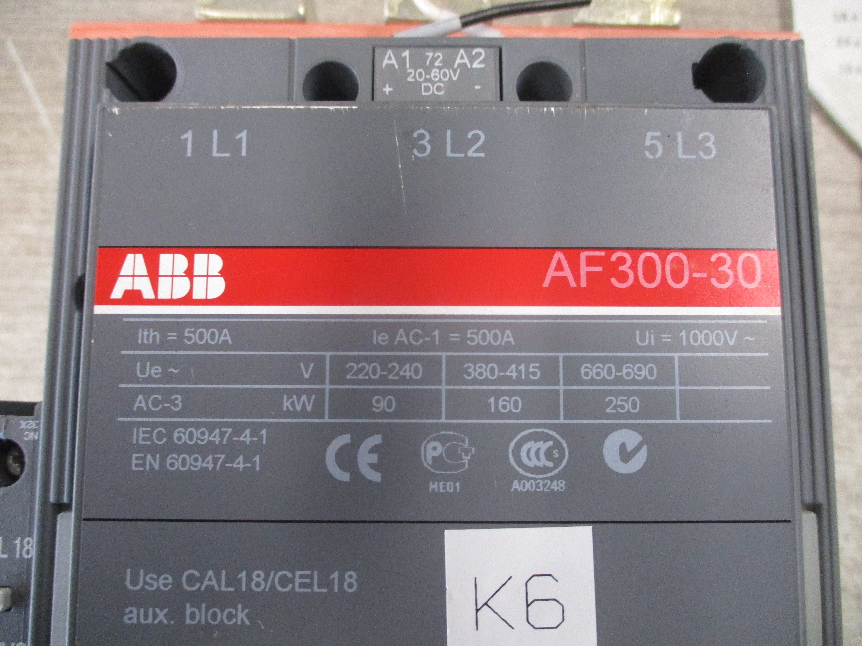 ABB Contactor AF300-30 20-60VDC Coil 400A 600V (1) Aux Contact Used