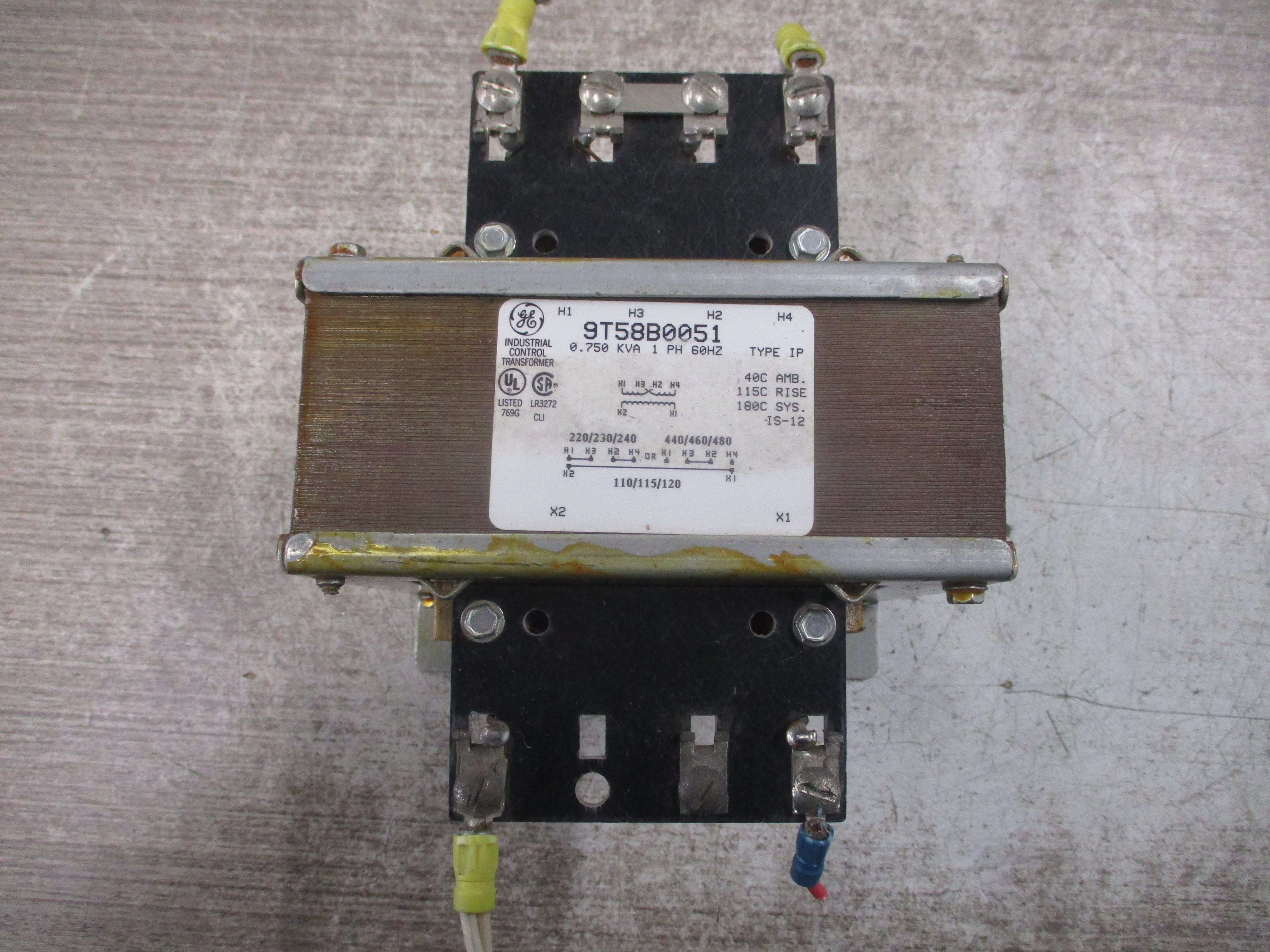GE Control Transformer 9T58B0051 0.750 KVA 3Ph 60Hz Pri: 240/480V Sec: 120V Used