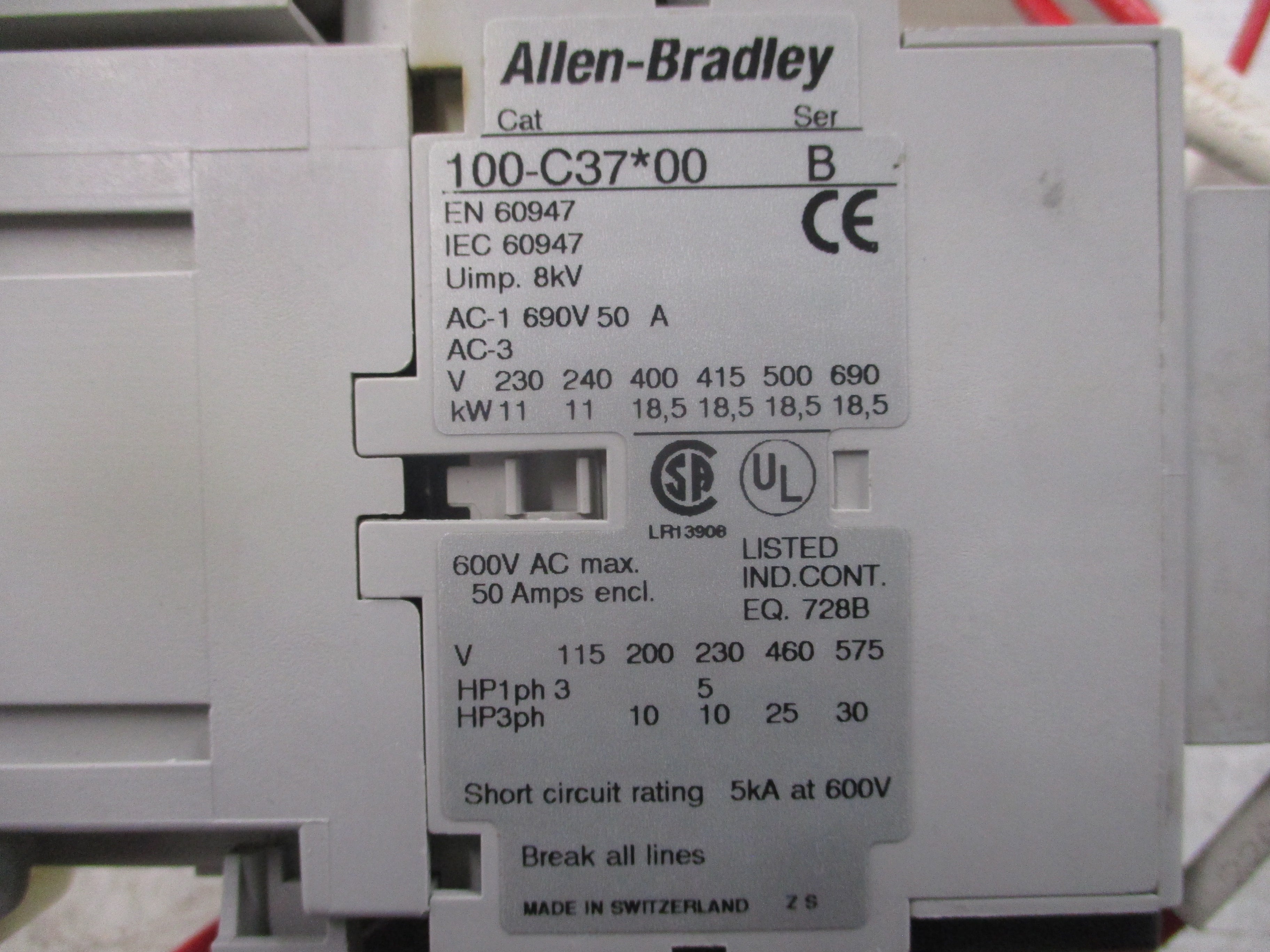 Allen-Bradley Reversing Starter 100-C37*00/193EA2HC 120V Coil Trip: 12-37A
