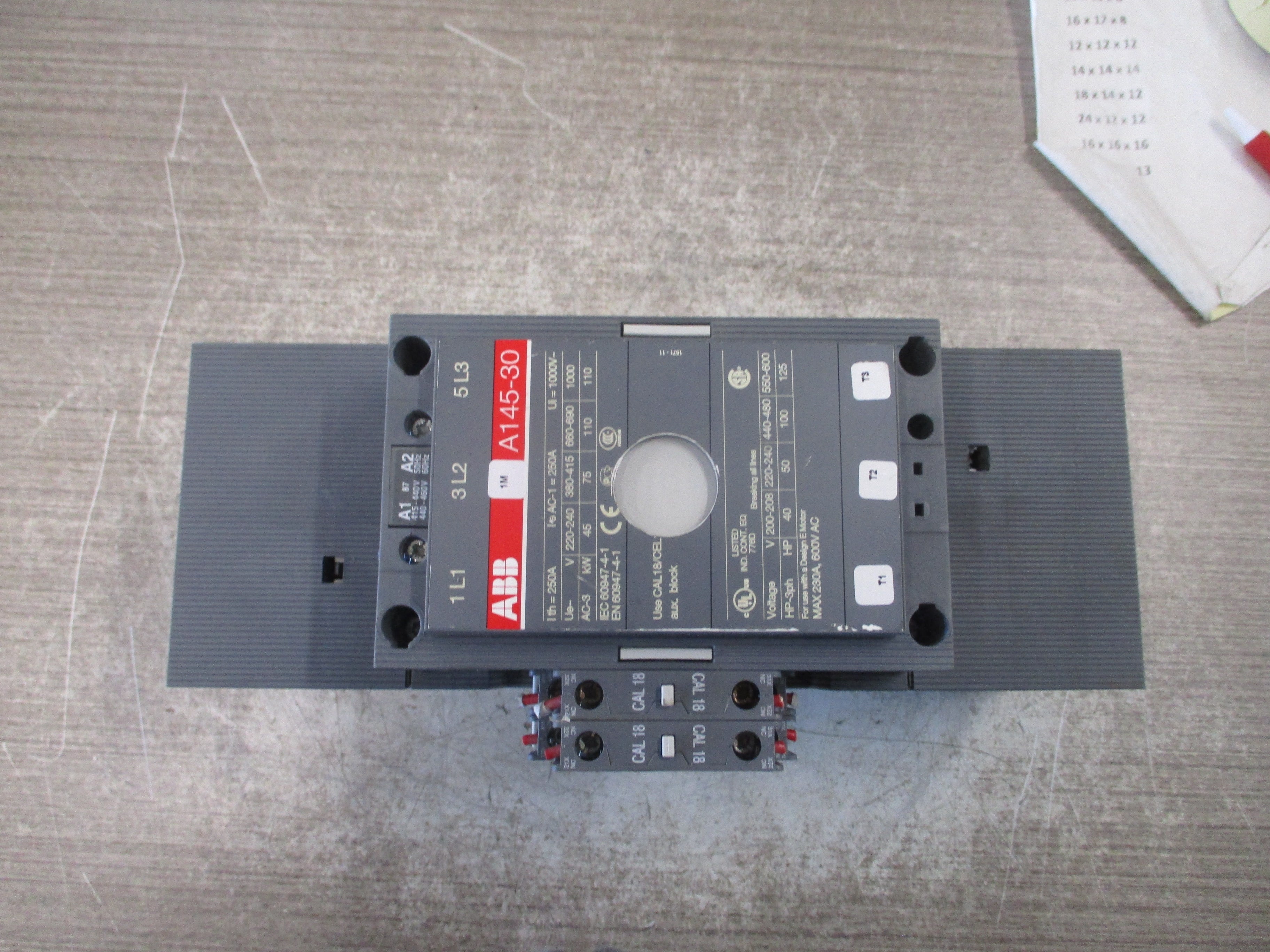 ABB Contactor A145-30 440-460V Coil 230A 600V (2) Aux Contacts Used