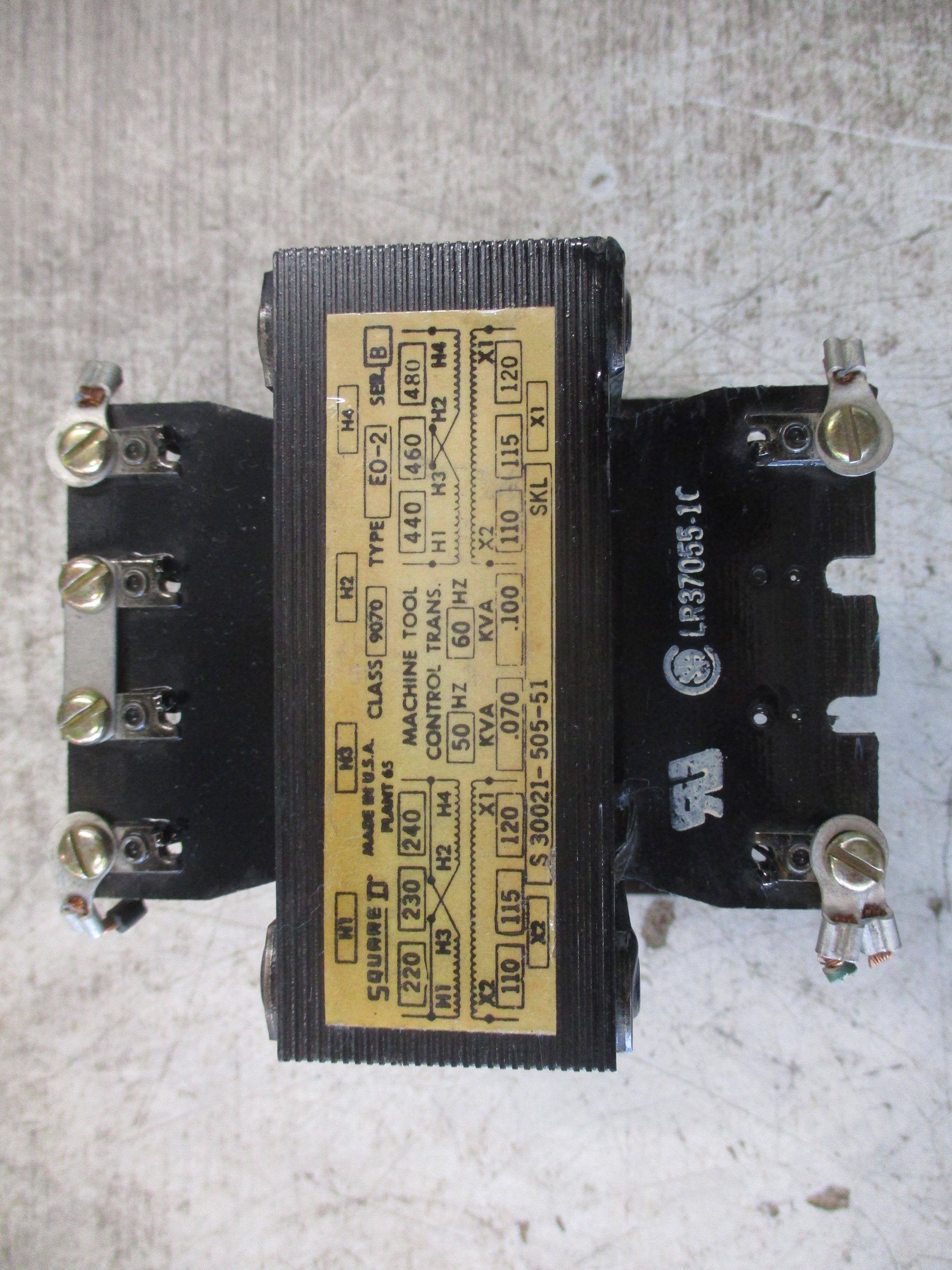 Square D 9070 EO-2 Control Transformer S30021-505-51 0.100KVA Pri: 240/480V
