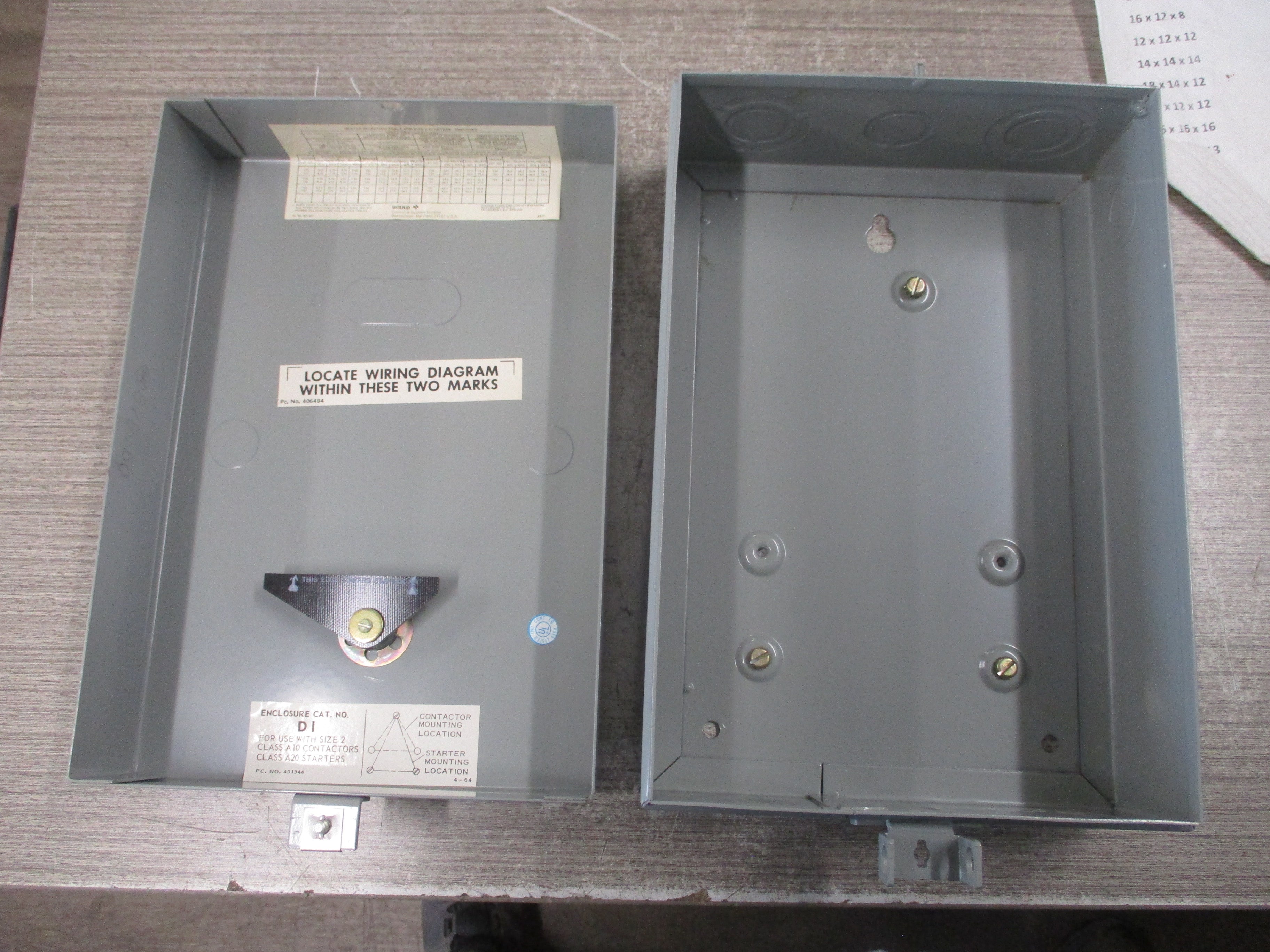 Gould ITE Motor Control Enclosure D1 Nema 1 For Size 2 *Box Shelf Wear*