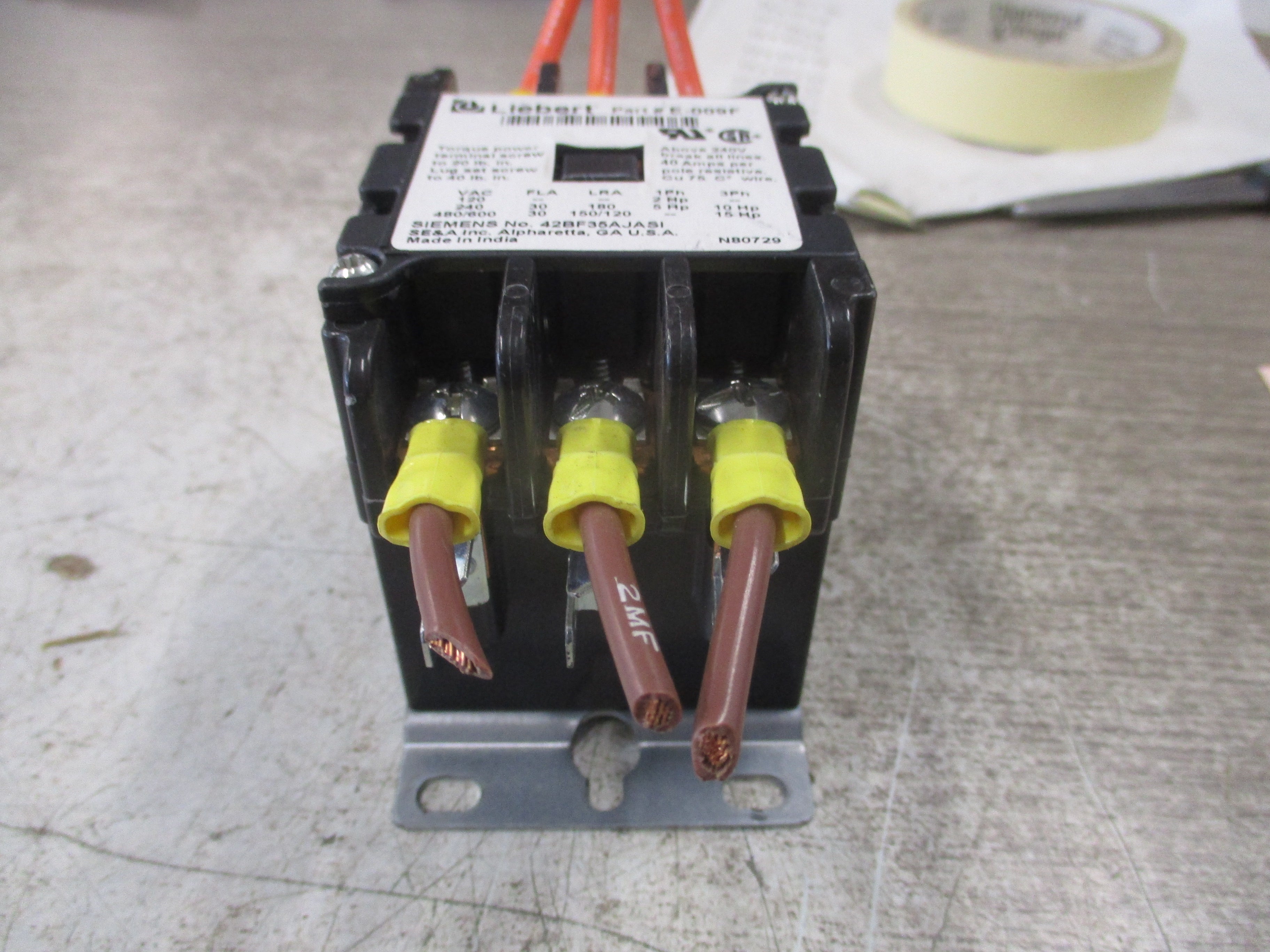 Liebert Contactor E-009F 24V Coil 30A 600V Used