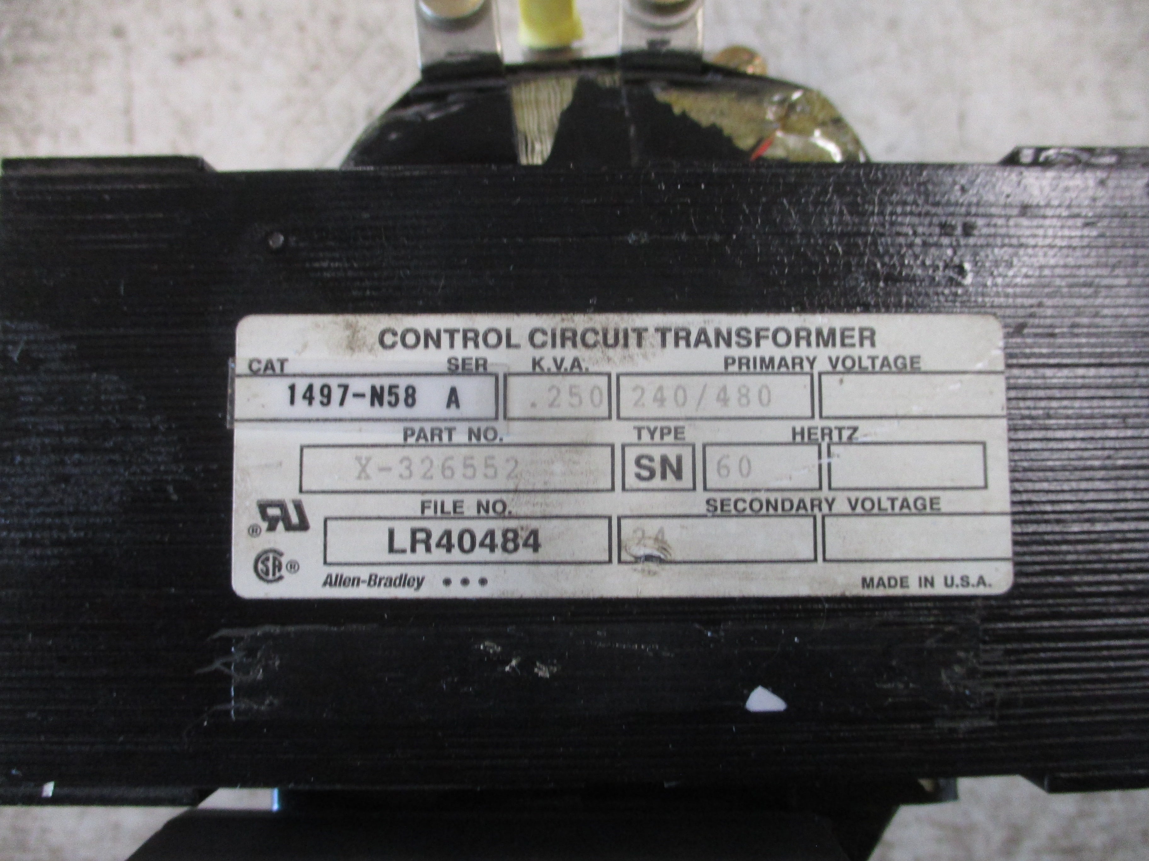 Allen-Bradley Control Transformer 1497-N58 Ser. A 0.250KVA Pri: 240/480V