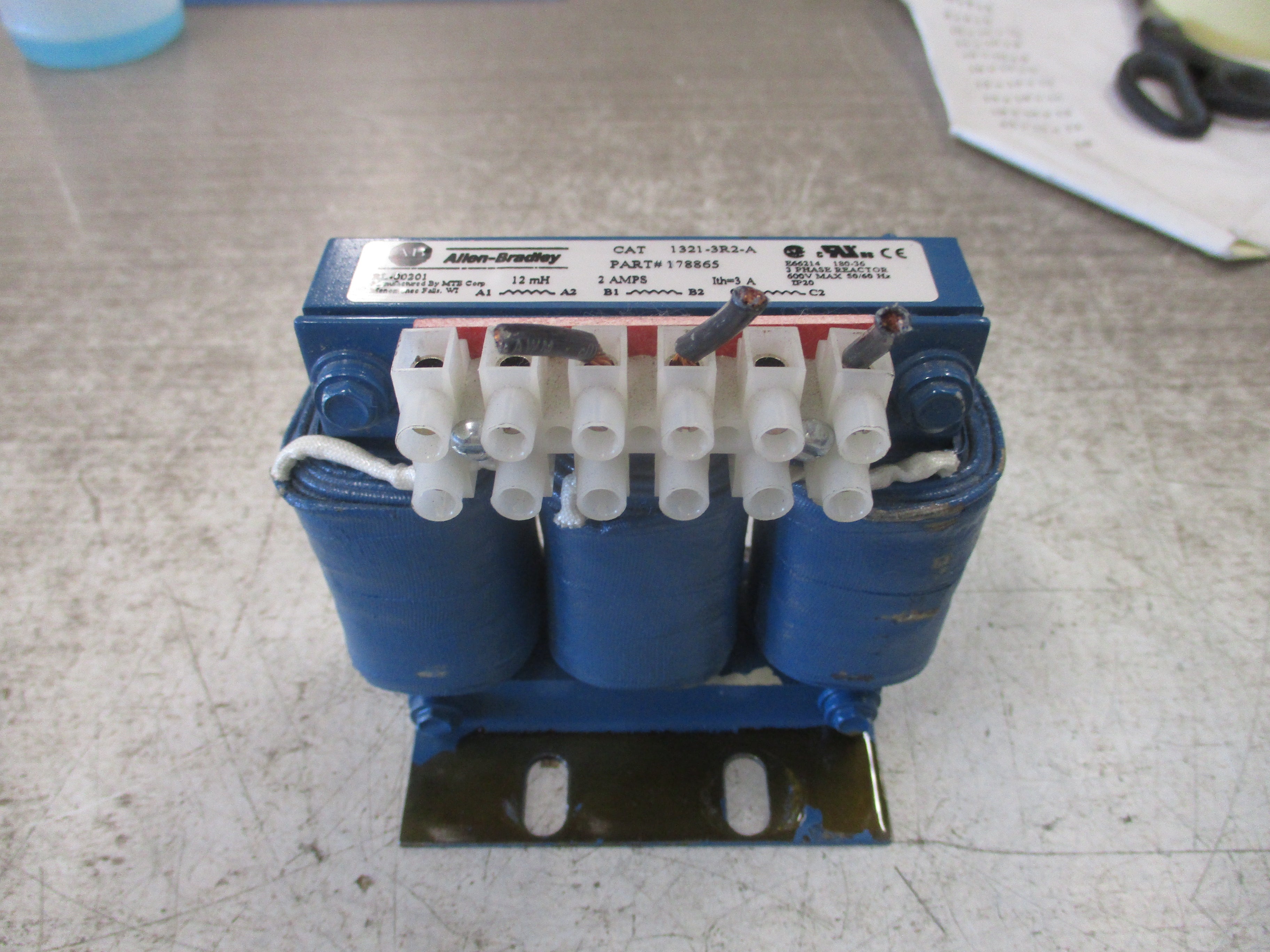 Allen-Bradley 1321-3R2-A Line Reactor 178865 12mH 2A 3Ph 600V 50/60Hz Used
