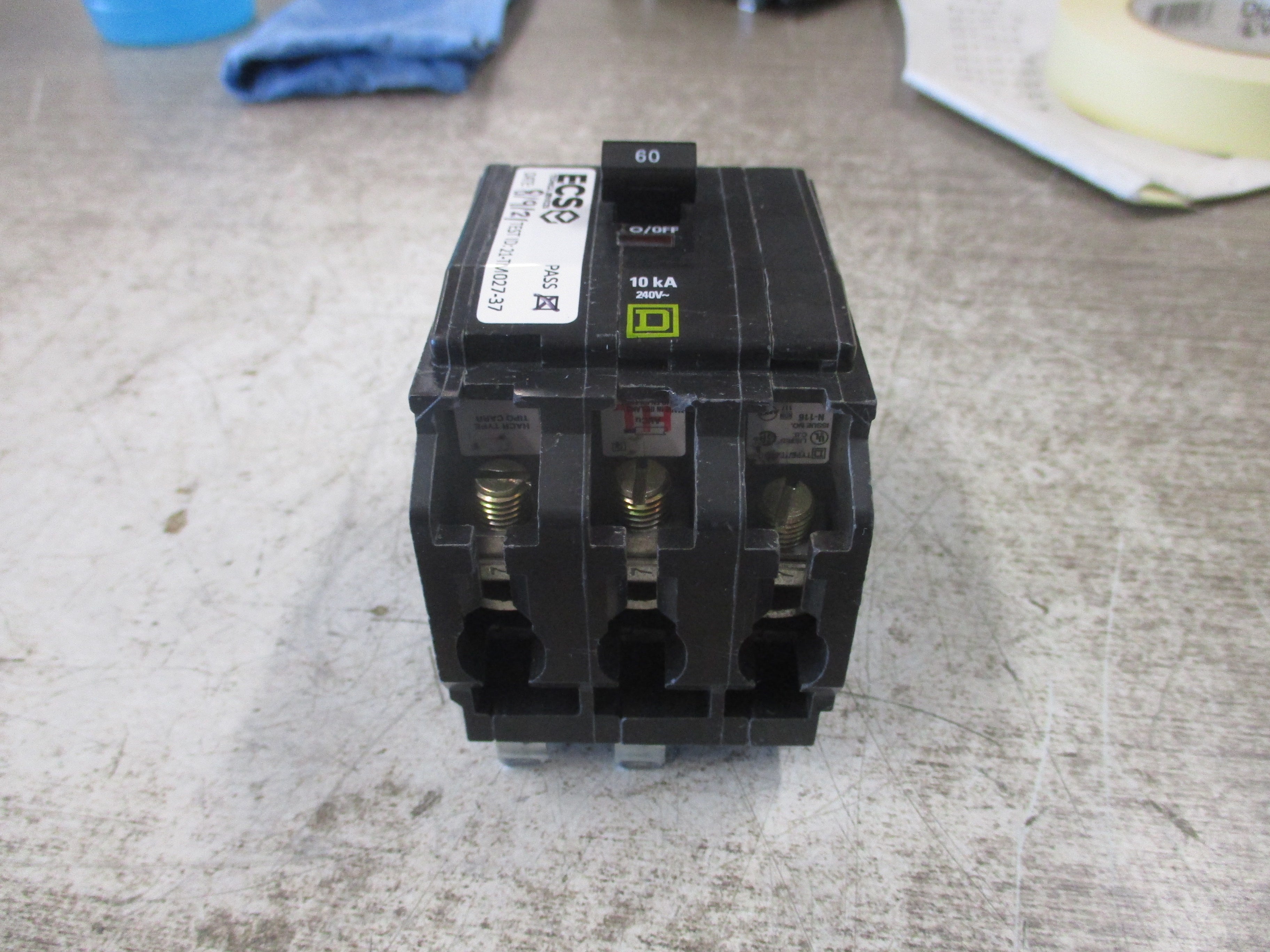 Square D Bolt-On Circuit Breaker QOB360 60A 240V 3P (2) screws Used