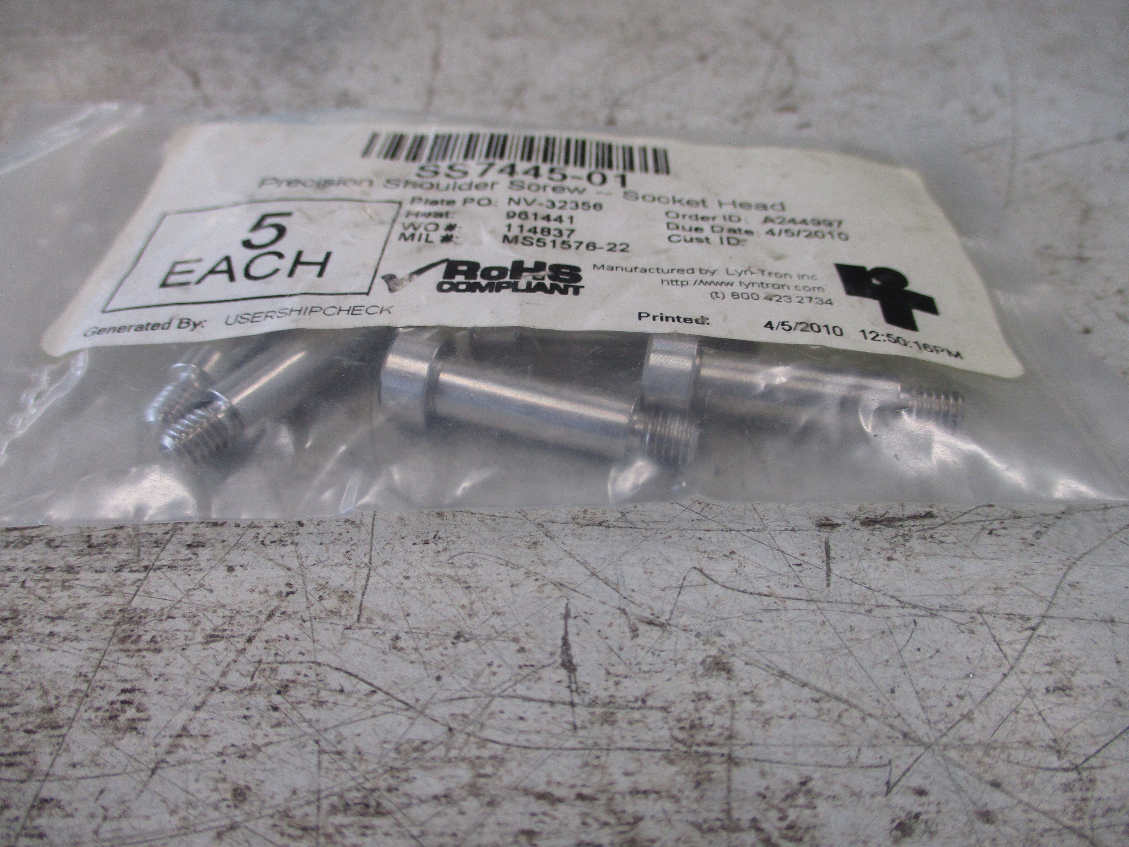 Lyn-Tron Stainless Steel Precision Shoulder Screw SS7445-01 Socket Head
