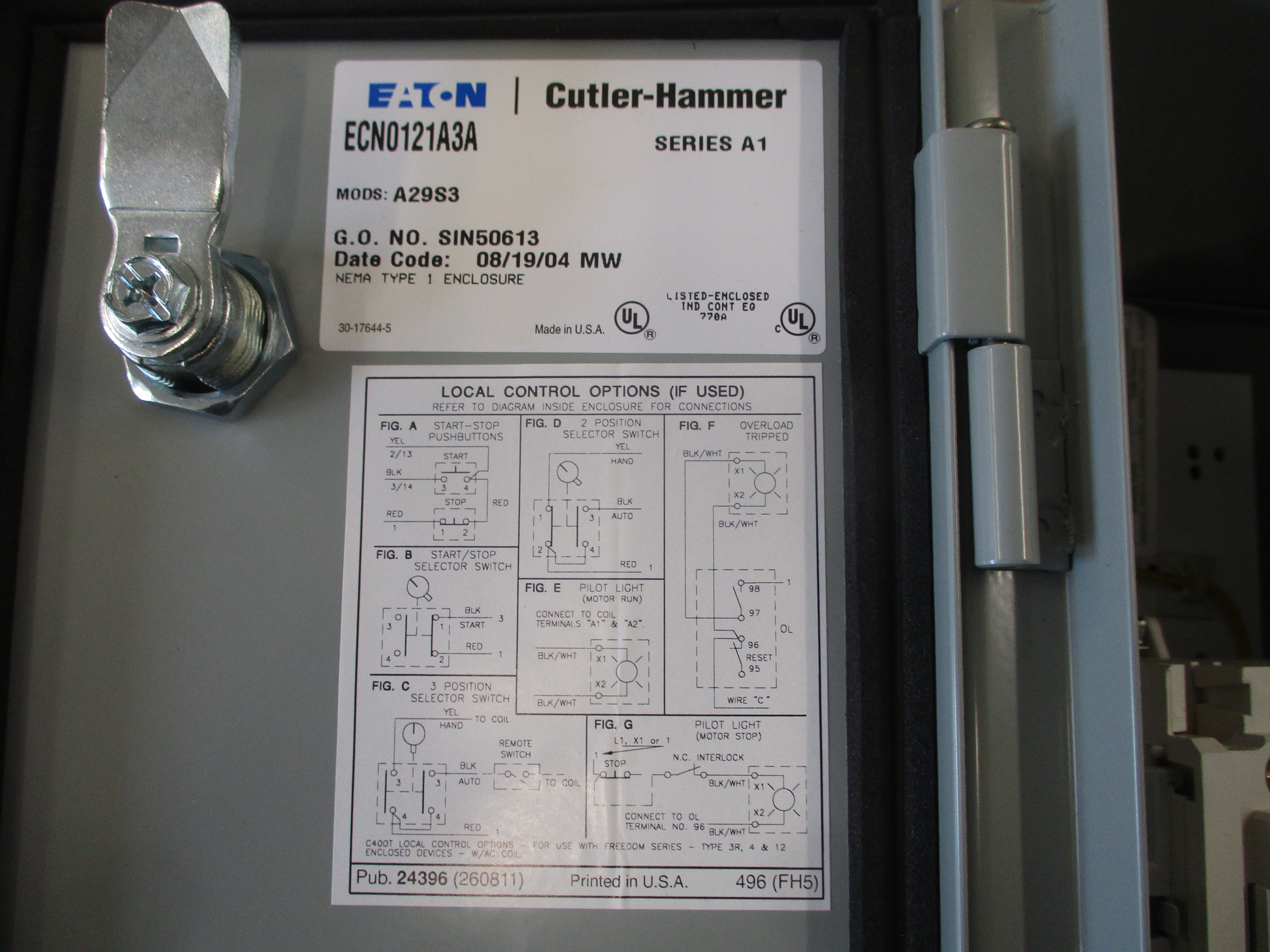 Eaton/Cutler-Hammer Enclosed Size 2 Contactor ENC0121A3A Ser. A1 Mods: A29S3