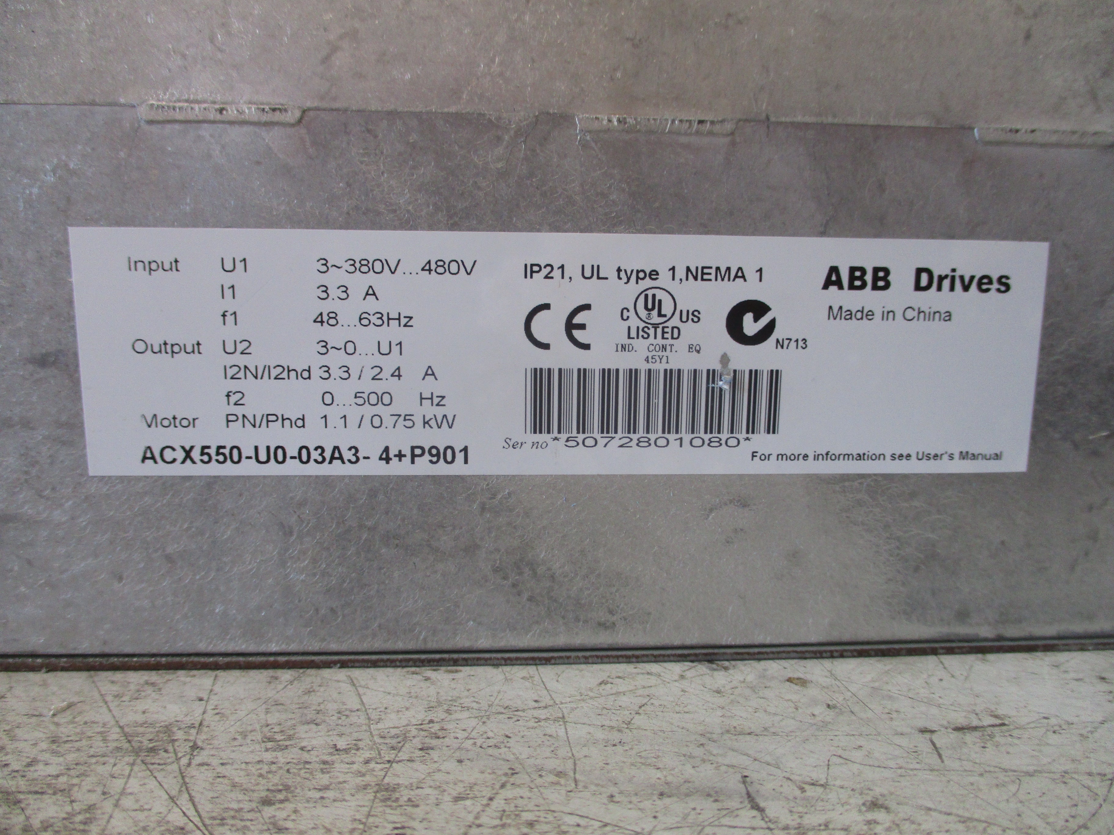 ABB ACX550 AC Drive ACX550-U0-03A3-4+P901 1.5HP 3Ph Input: 380-480V 3.3A