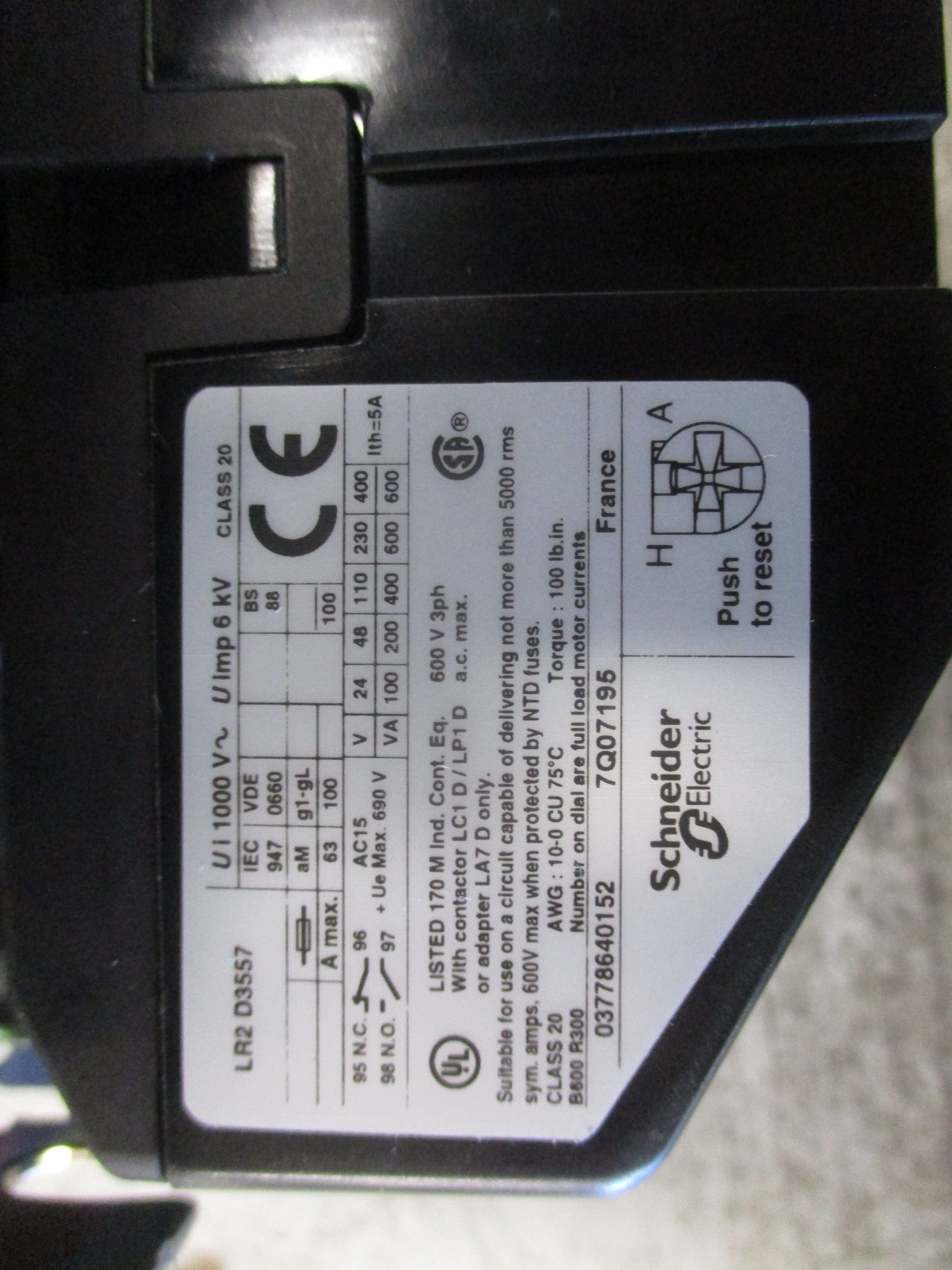 Telemecanique Reversing Starter LC2D50/D3557 Trip: 37-50A 120V Coil