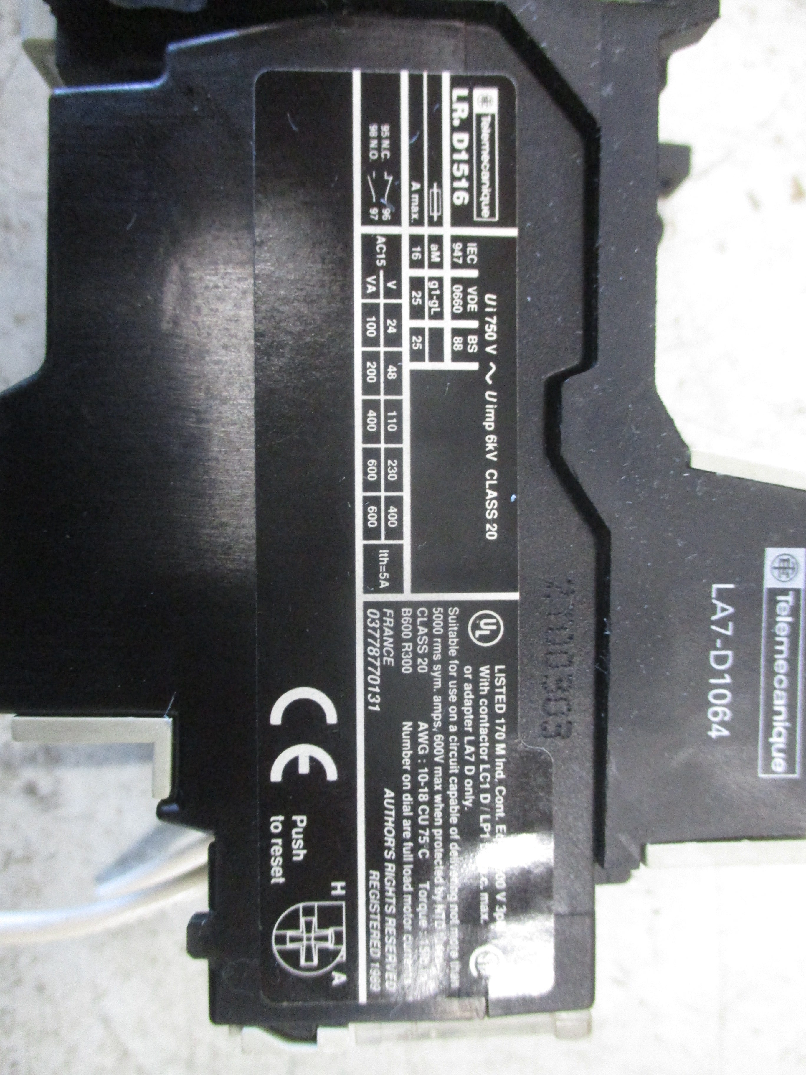 Telemecanique Solid State Overload LR2 D1516 Trip: 6-13A W/DIN Rail Adapter Used