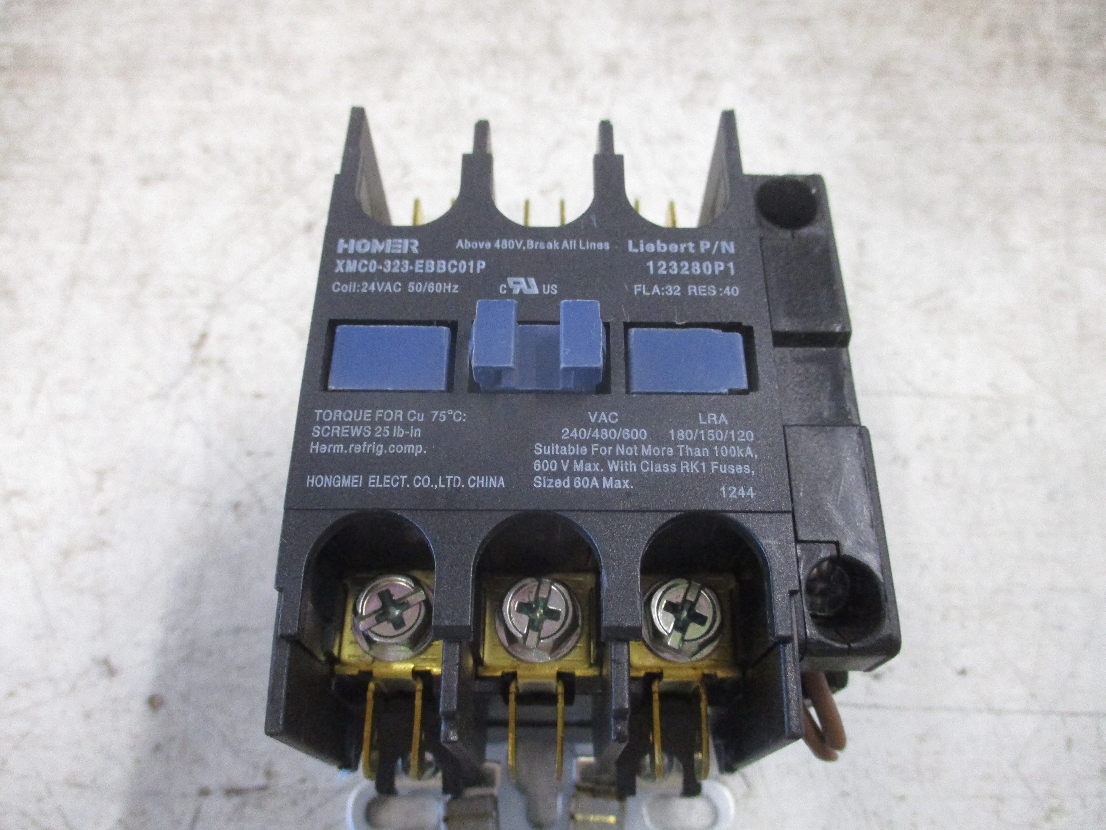 Liebert Contactor 123280P1 24V Coil 32A 600V Used
