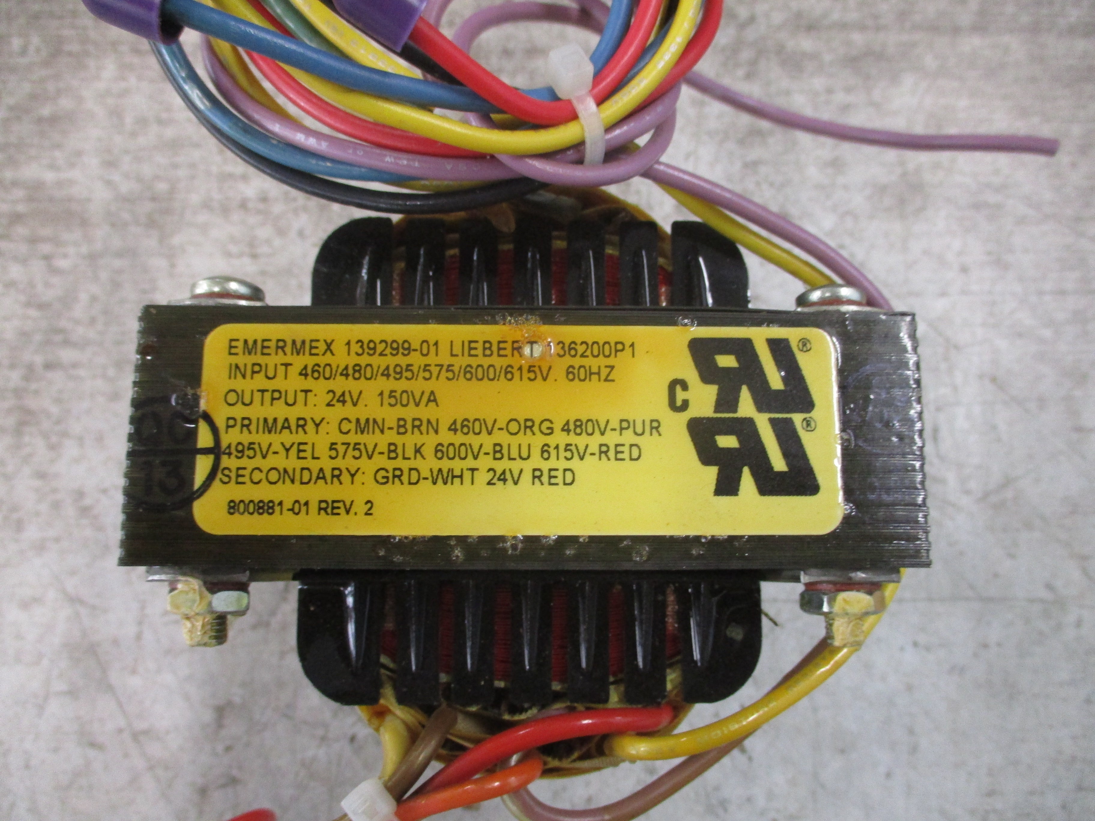 Liebert Transformer 136200P1 150VA Pri: 480/600V Sec: 24V 60Hz Used