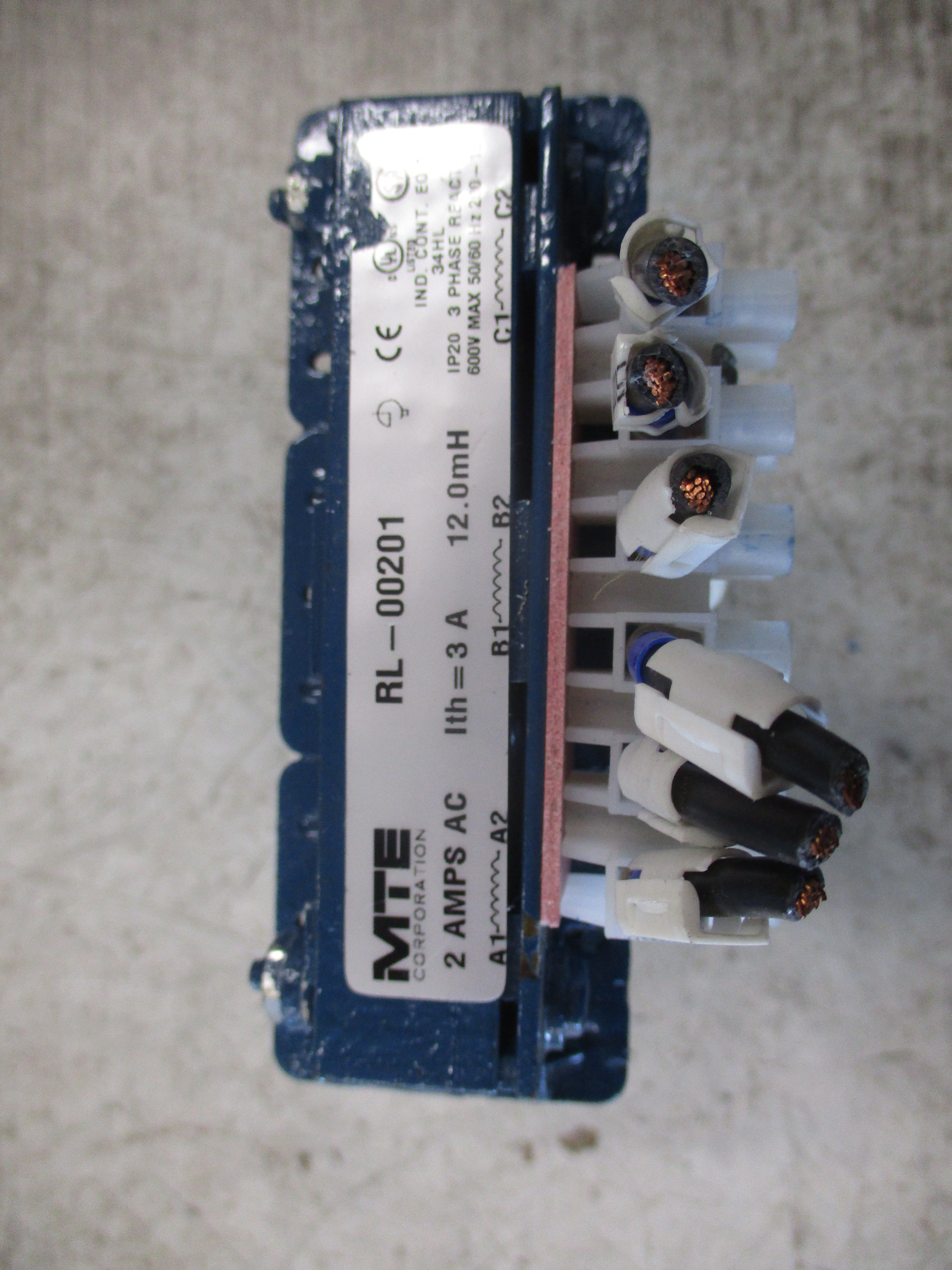 MTE Line Reactor RL-00201 2A 12mH 600V 3Ph 50/60Hz Used