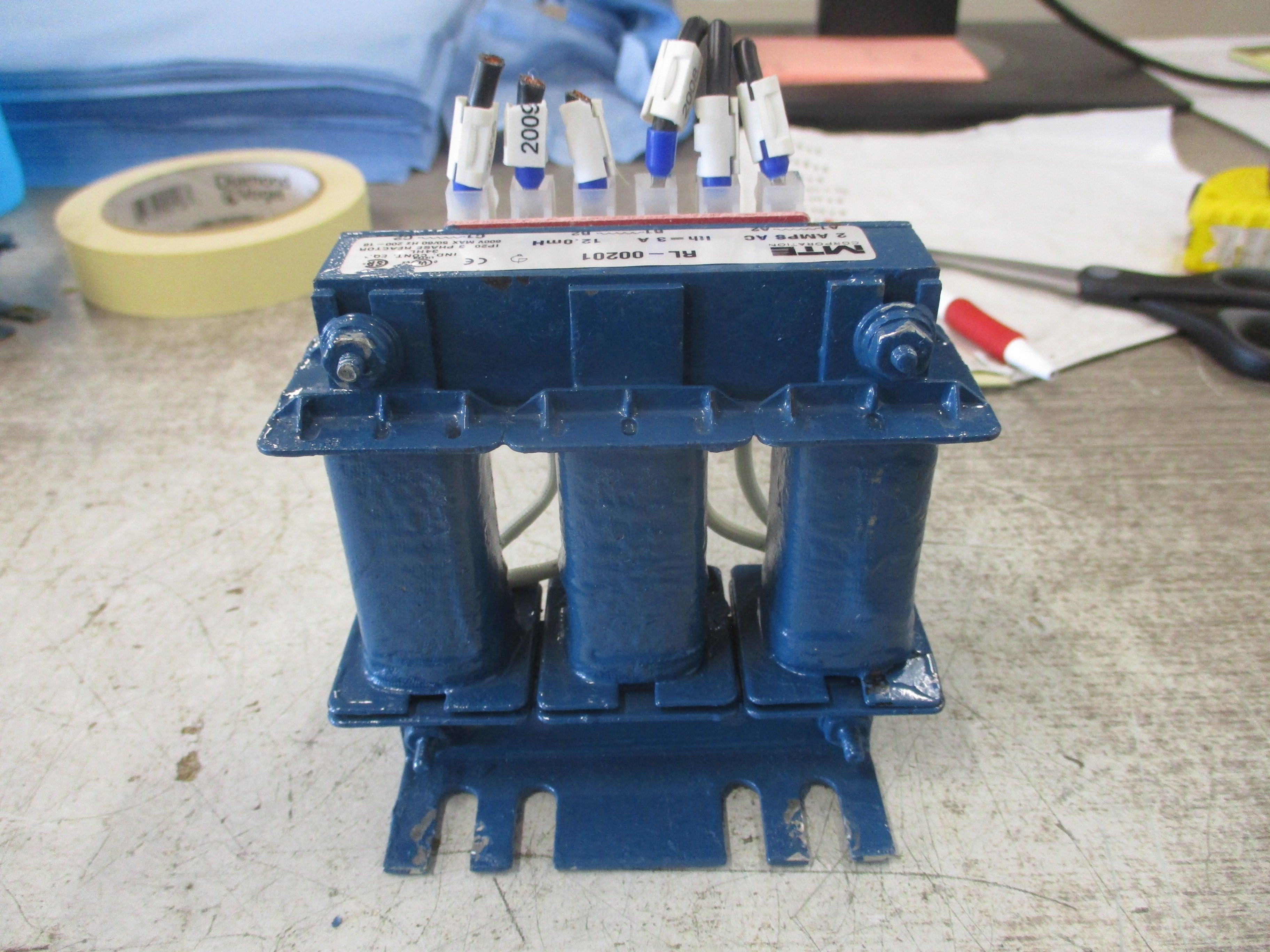 MTE Line Reactor RL-00201 2A 12mH 600V 3Ph 50/60Hz Used