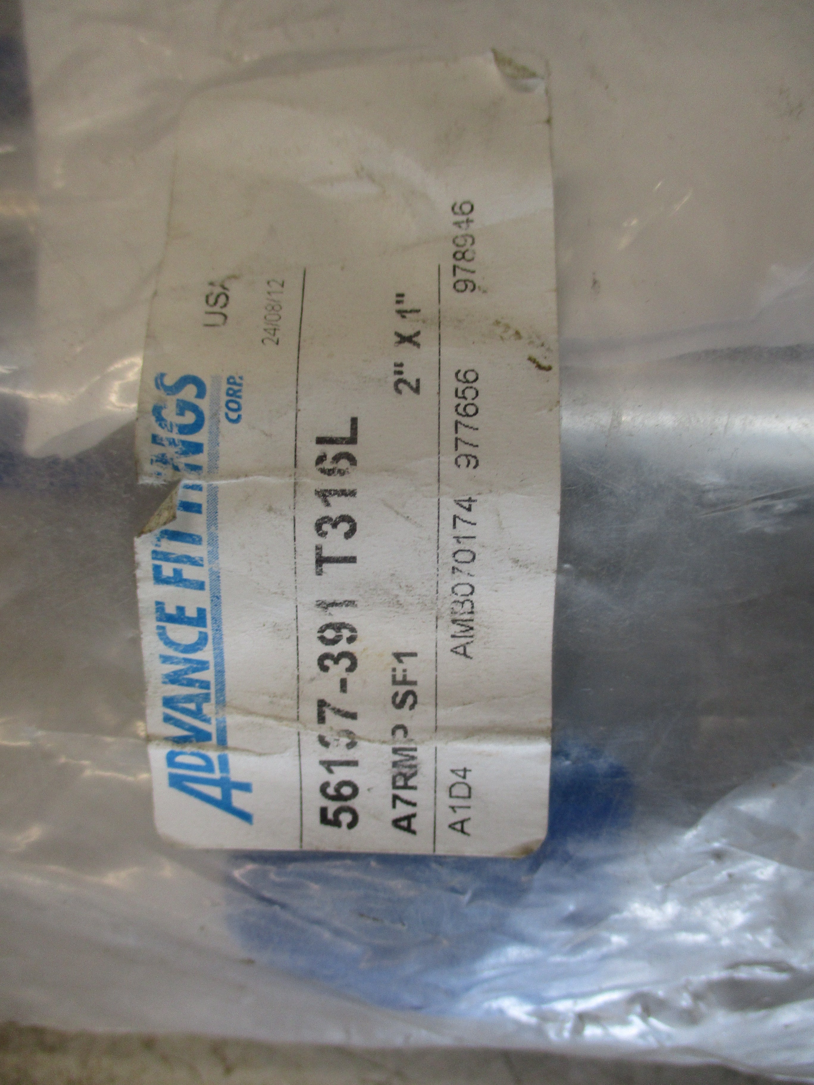 Advance Fittings Stainless Steel Reducing Tee 56137-391 T316L A7RMP SF1 2"x1"