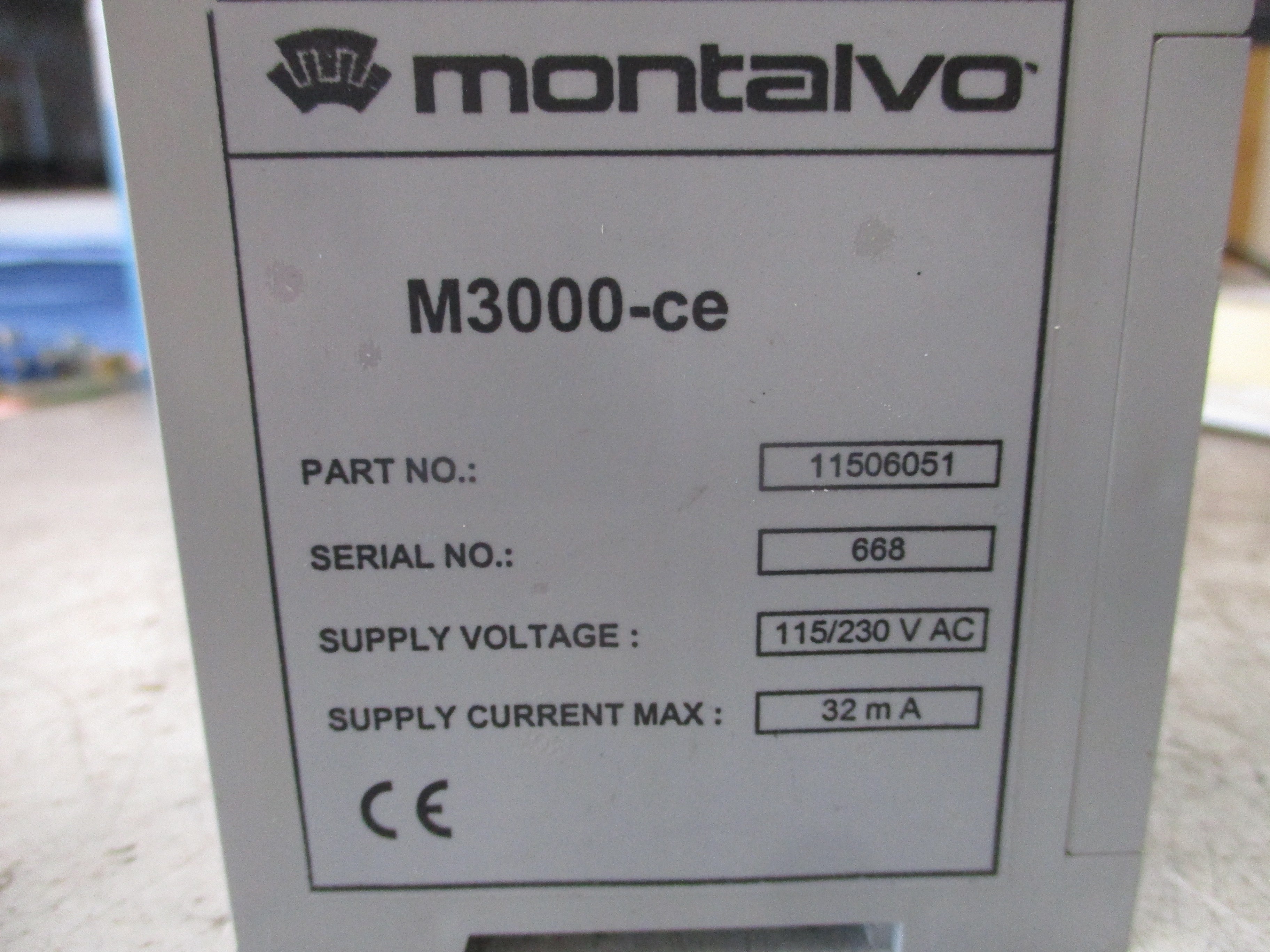 Montalvo M3000-ce Load Cell Amplifier Control 11506051 115/230VAC 32mA Used