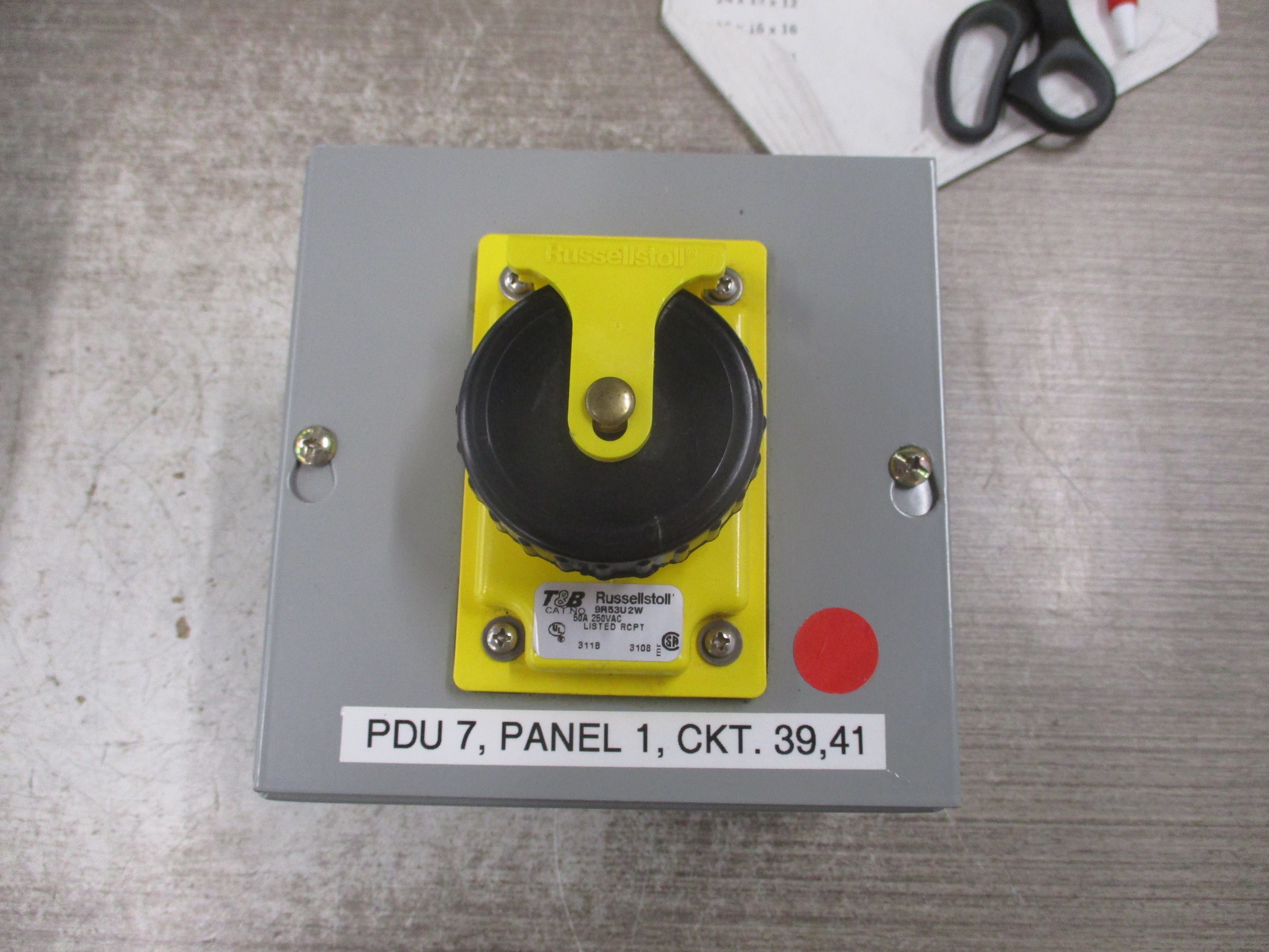 Thomas & Betts Russellstoll Receptacle 9R53U2W 50A 250V W/Base Used