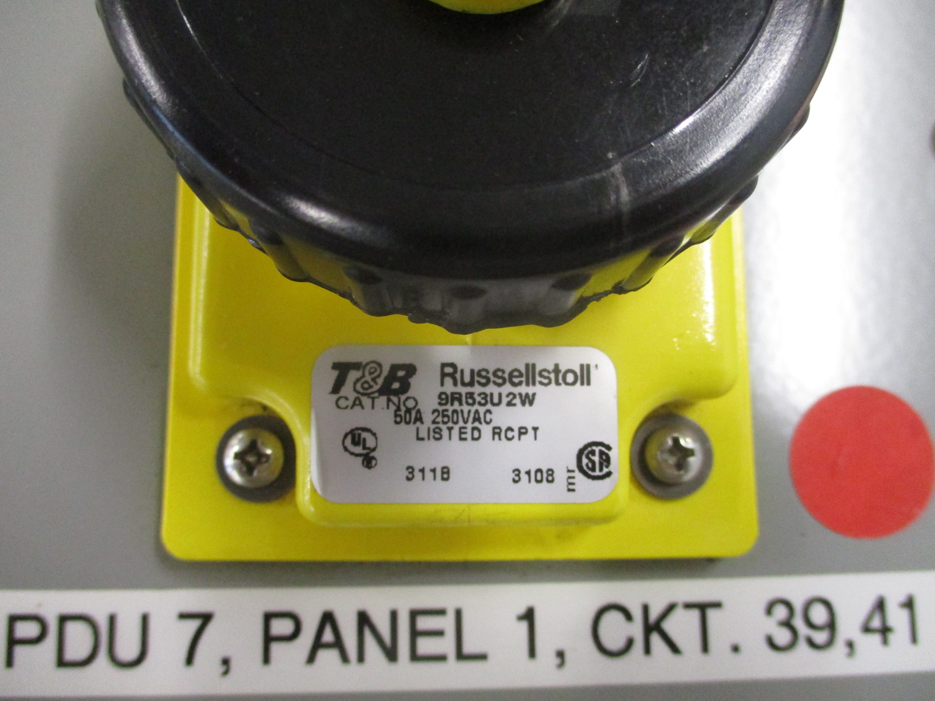 Thomas & Betts Russellstoll Receptacle 9R53U2W 50A 250V W/Base Used