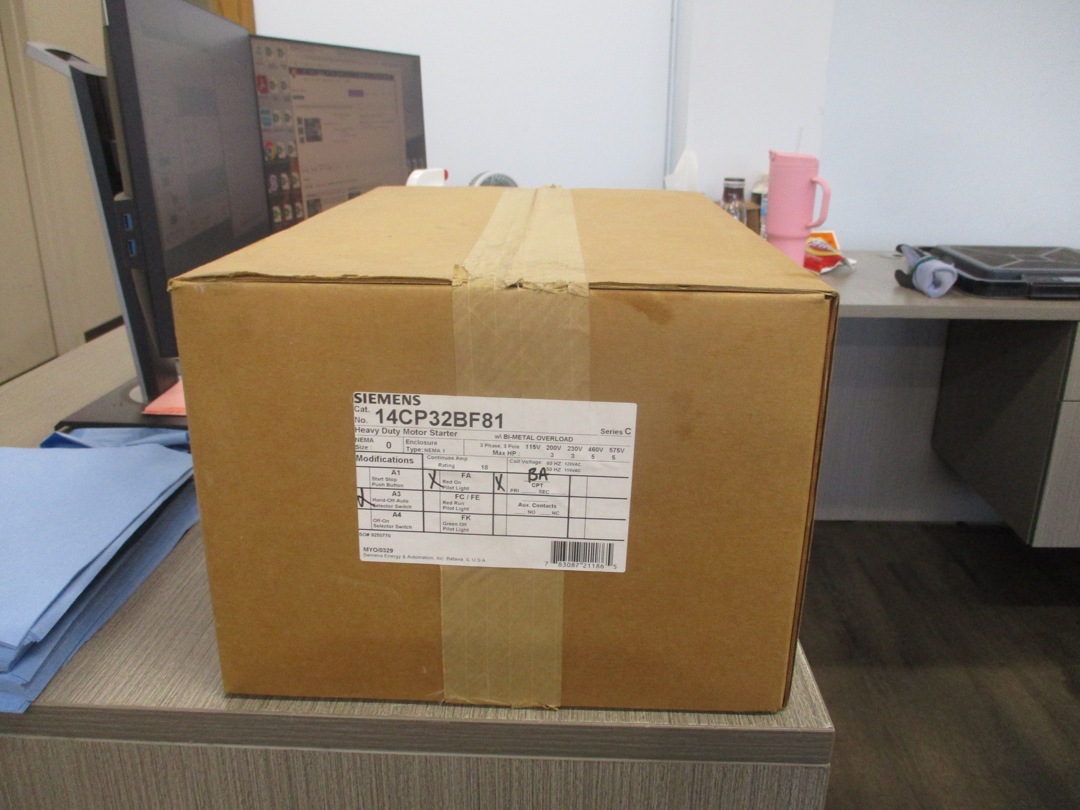 Siemens Enclosed Size 0 Starter 14CP32BF81 Ser. C 120V Coil 18A Type 1 Enclosure