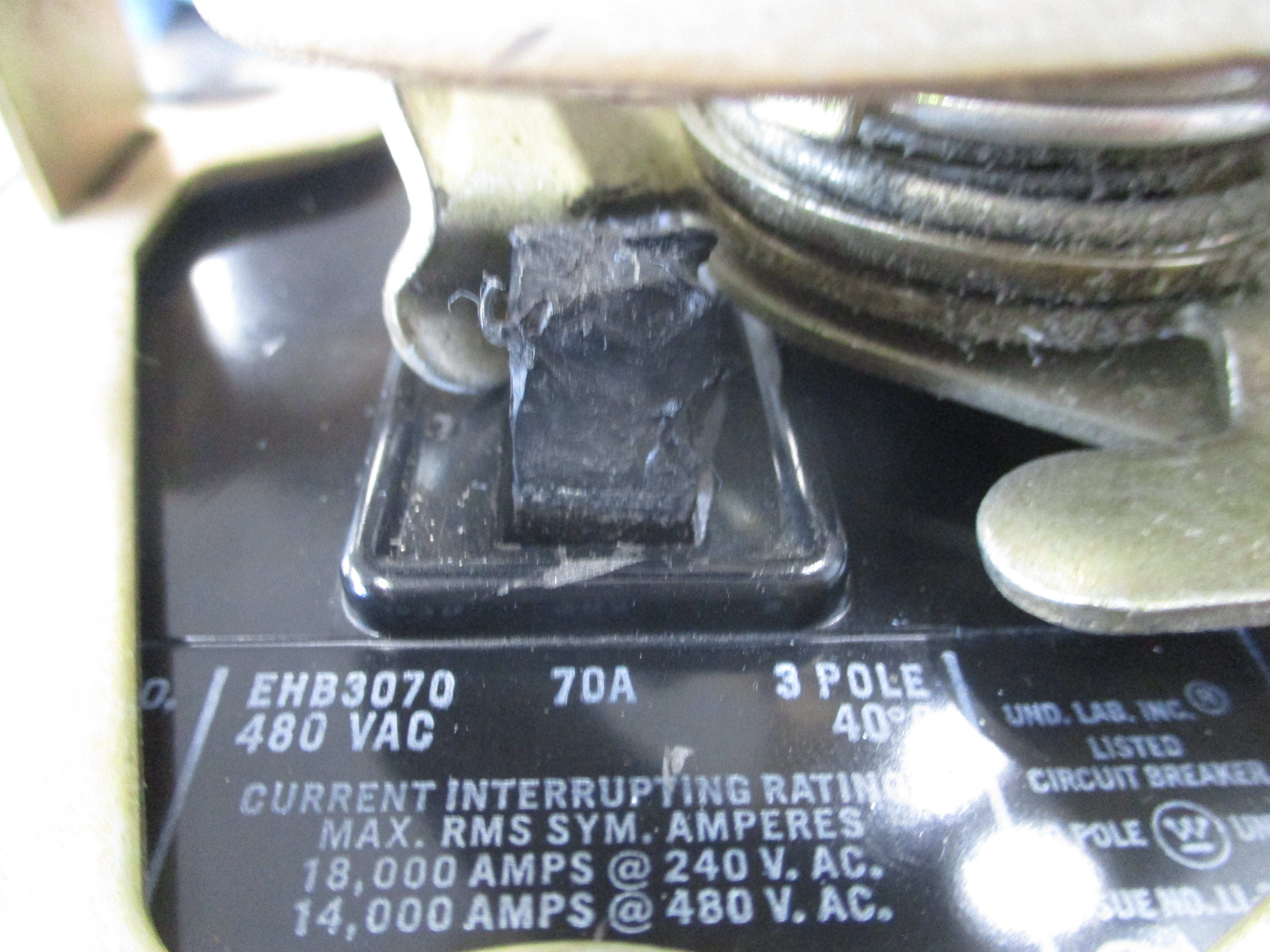 Westinghouse Breaker Disconnect EHB3070 70A 480V 3P Used