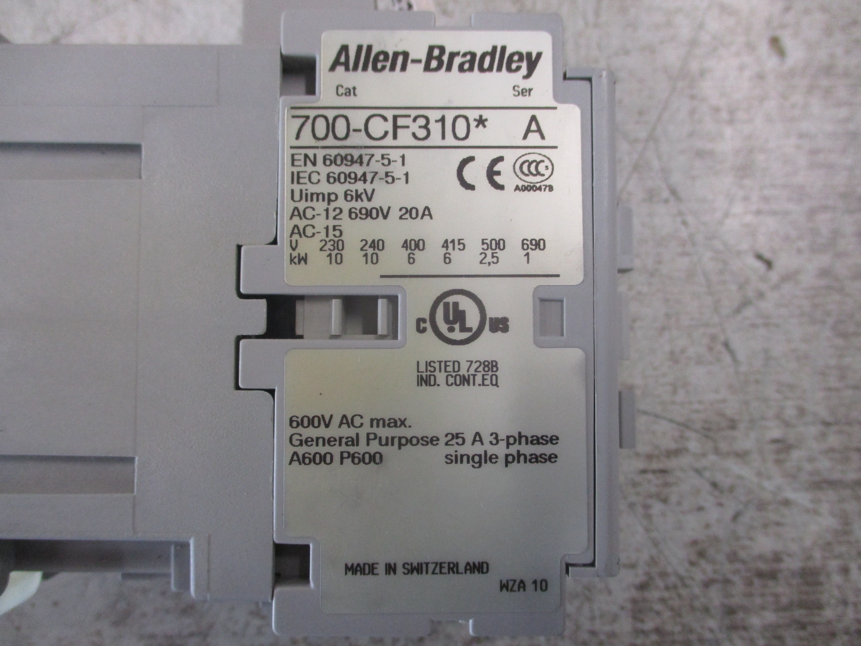 Allen-Bradley Contactor 700-CF310* 120V Coil 25A 600V Used