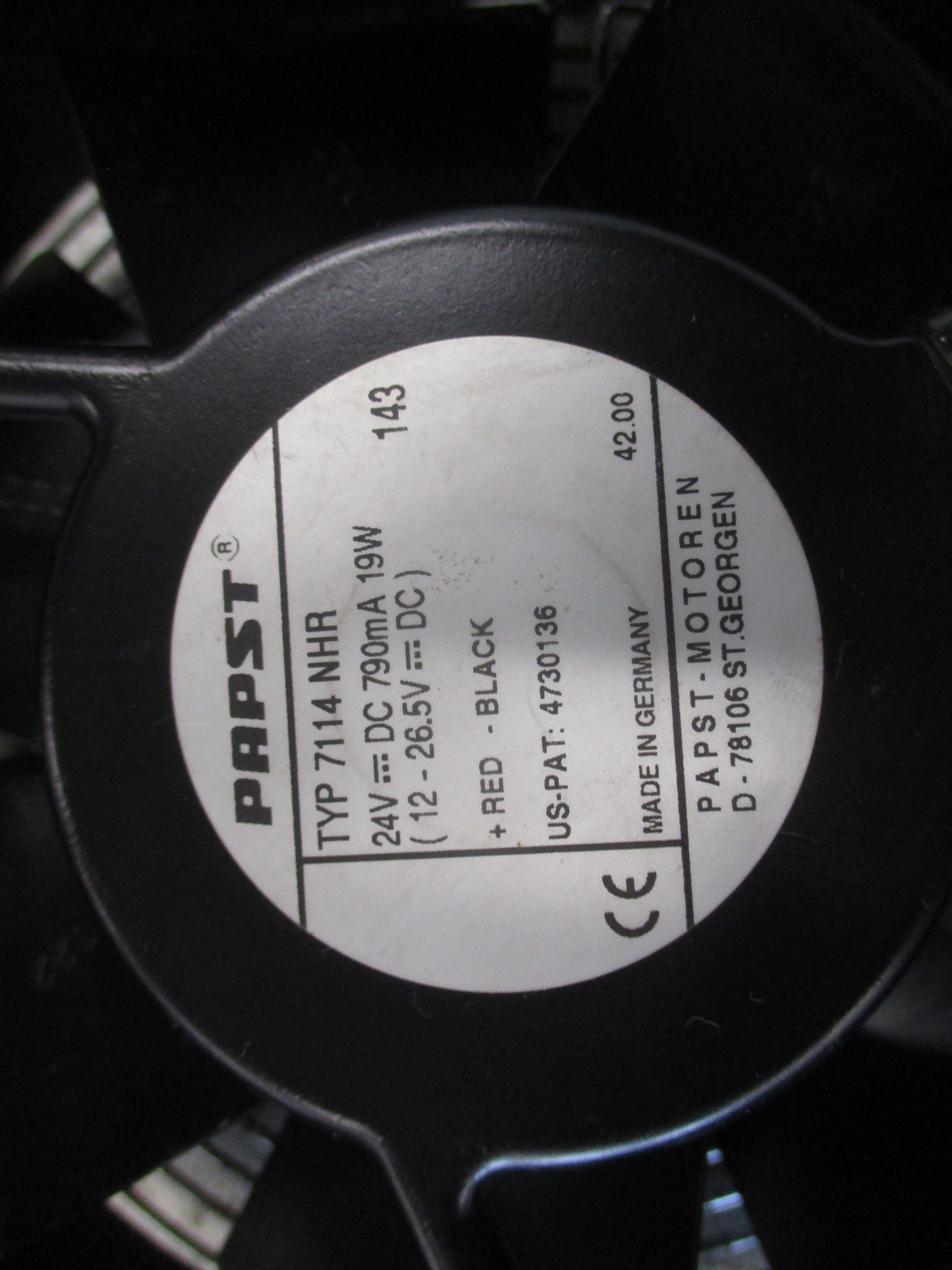 Papst Axial Fan 7114 NHR 24VDC 790mA 19W Used