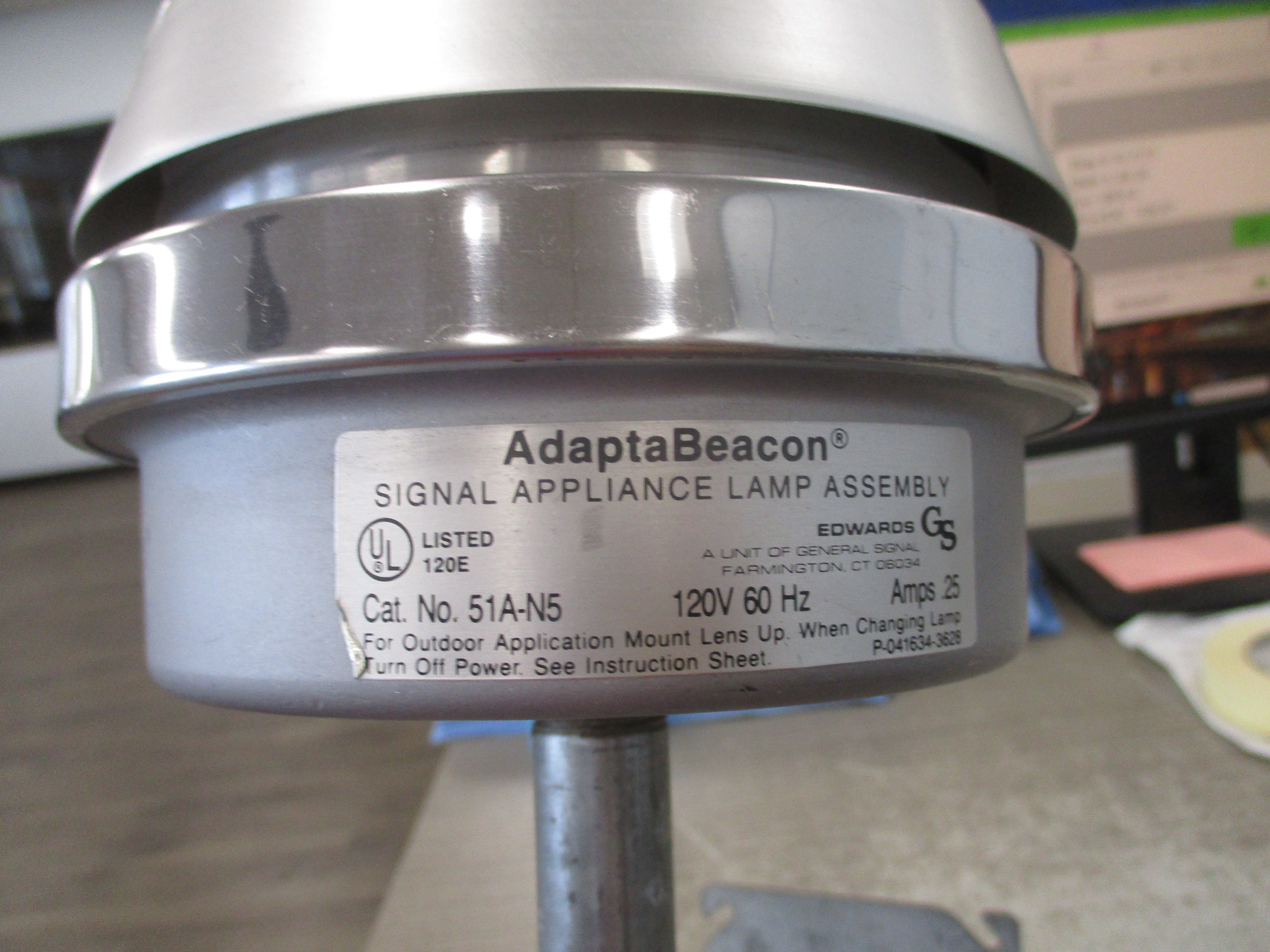 Edwards AdaptaBeacon Flashing Light 51A-N5 120V 60Hz 0.25A Amber Used