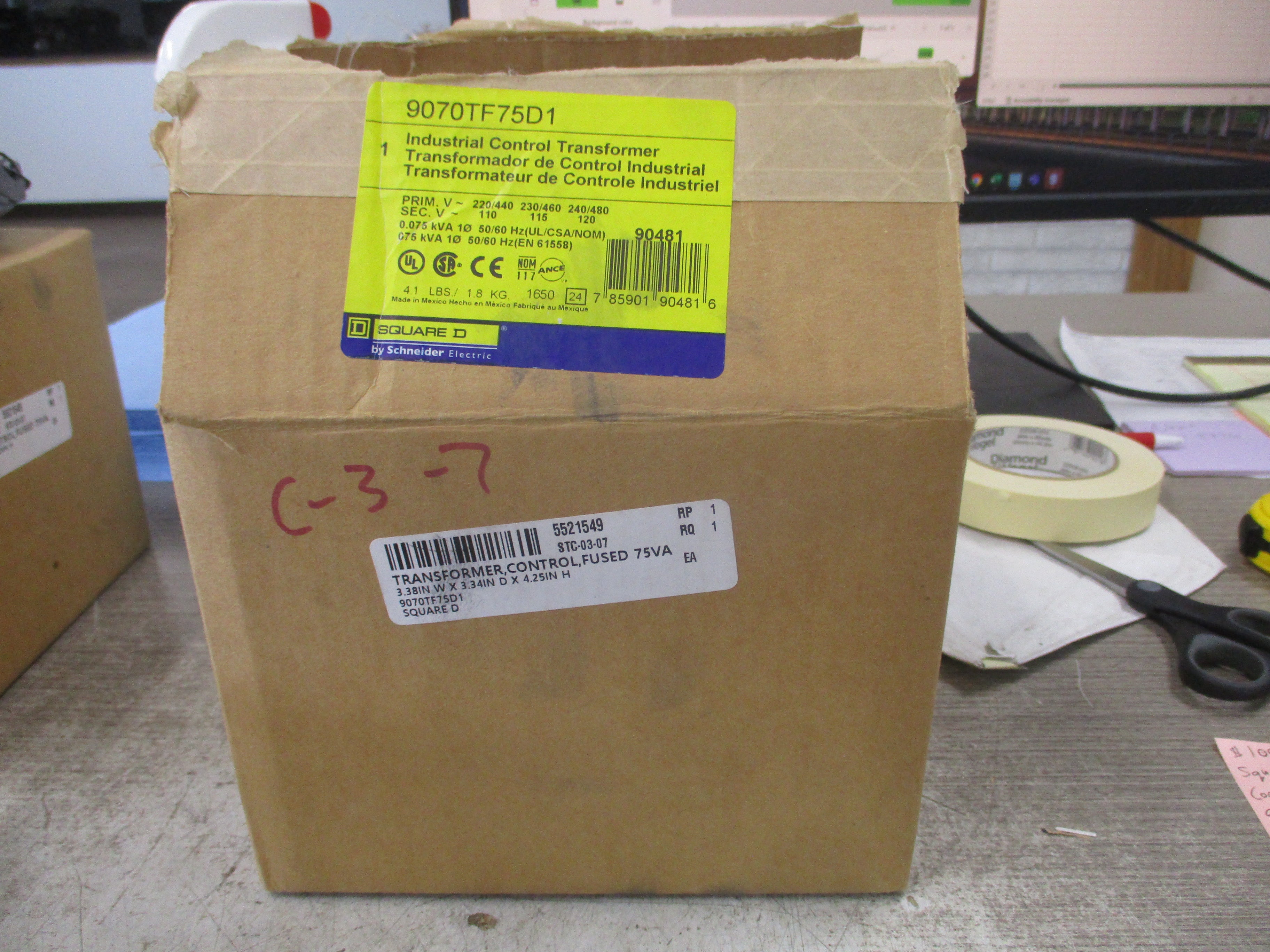 Square D Control Transformer 9070TF75D1 0.075KVA Pri: 240/480V Sec: 120V 50/60Hz