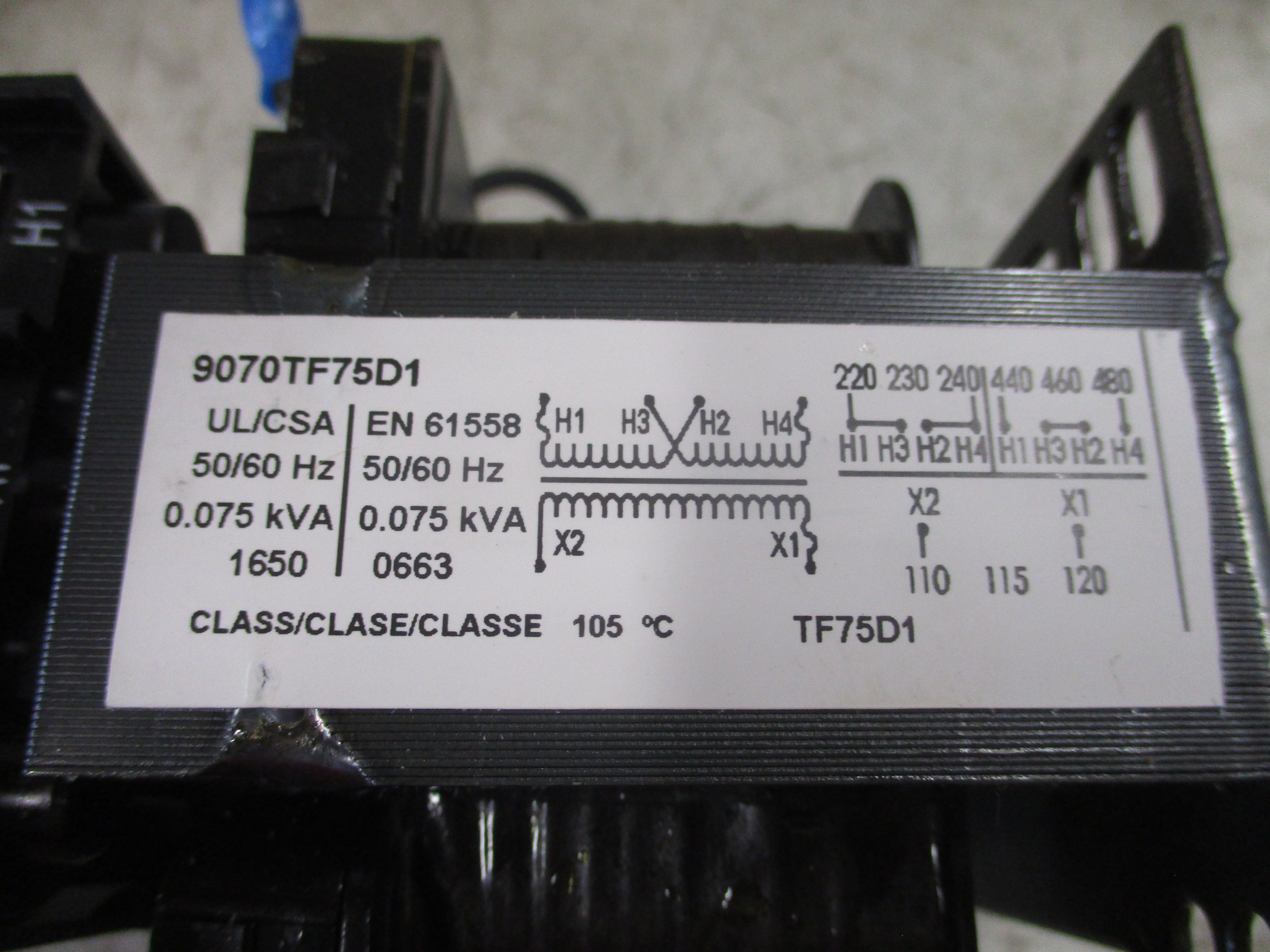 Square D Control Transformer 9070TF75D1 0.075KVA Pri: 240/480V Sec: 120V 50/60Hz