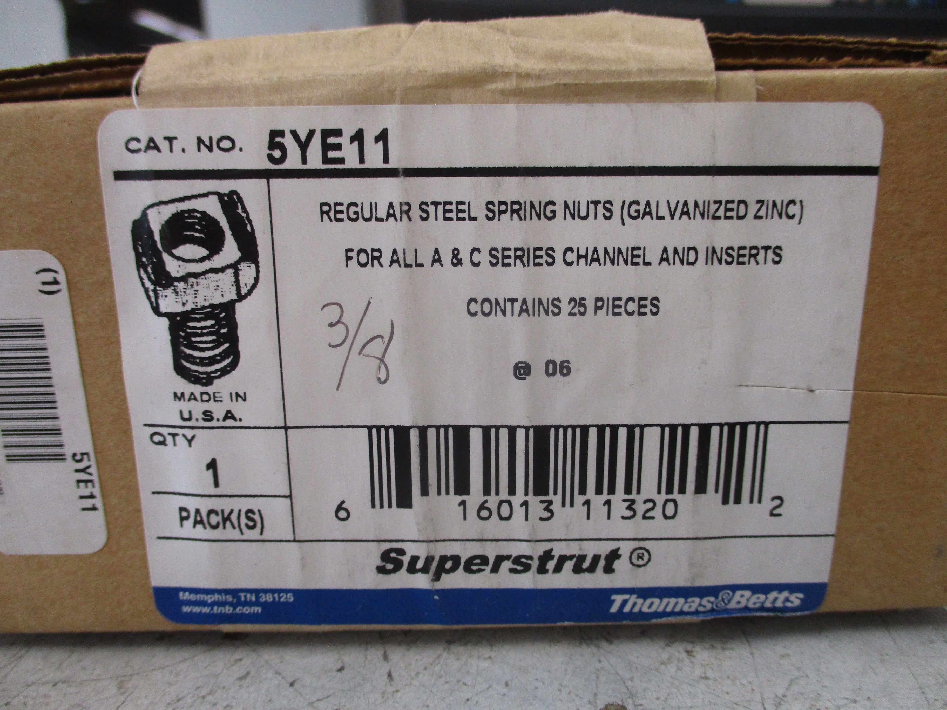 Thomas & Betts Superstrut Spring Nut 5YE11 Galvanized Steel 3/8" *Box of 25*