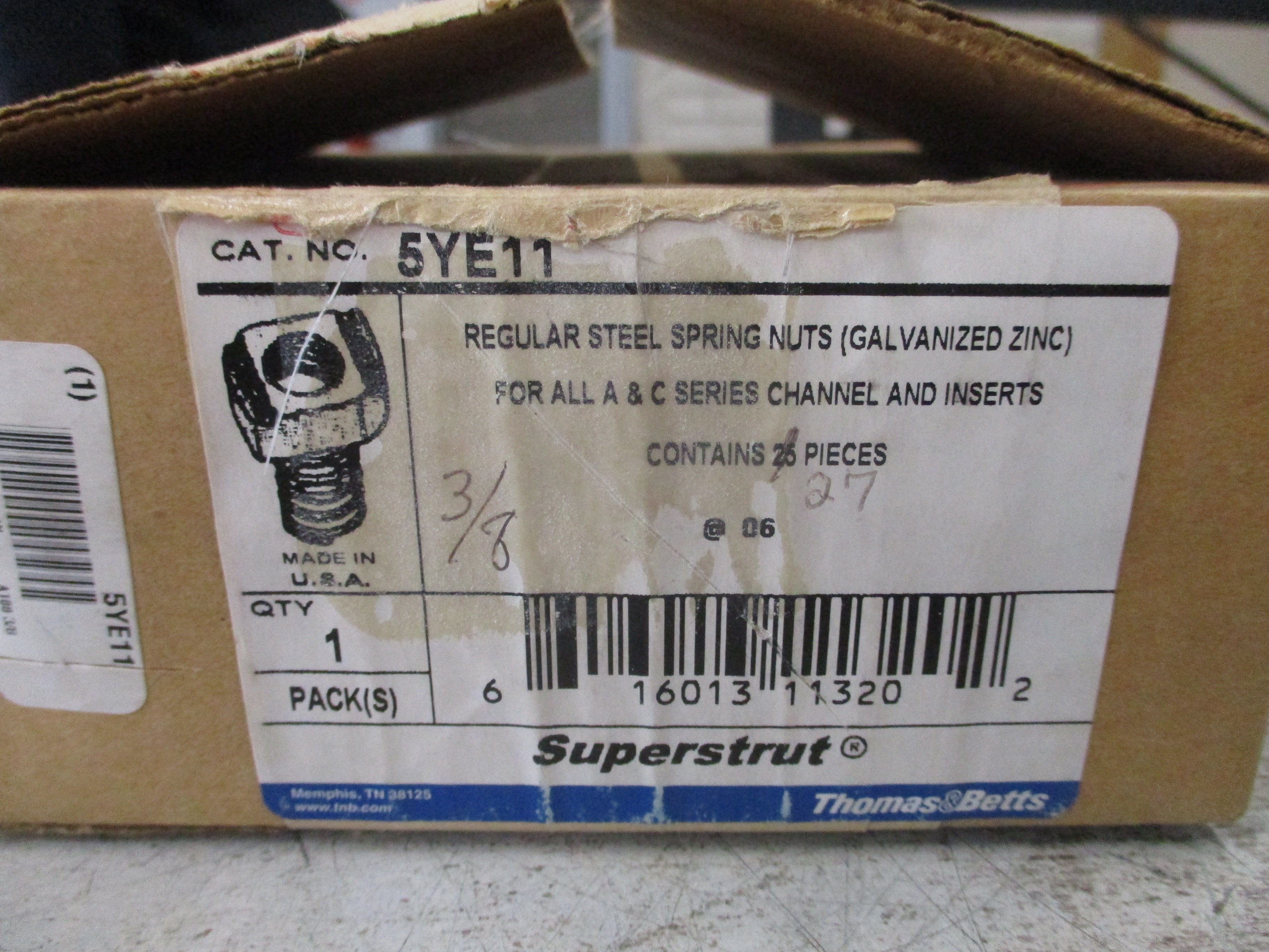 Thomas & Betts Superstrut Spring Nut 5YE11 Galvanized Steel 3/8" *Box of 27*