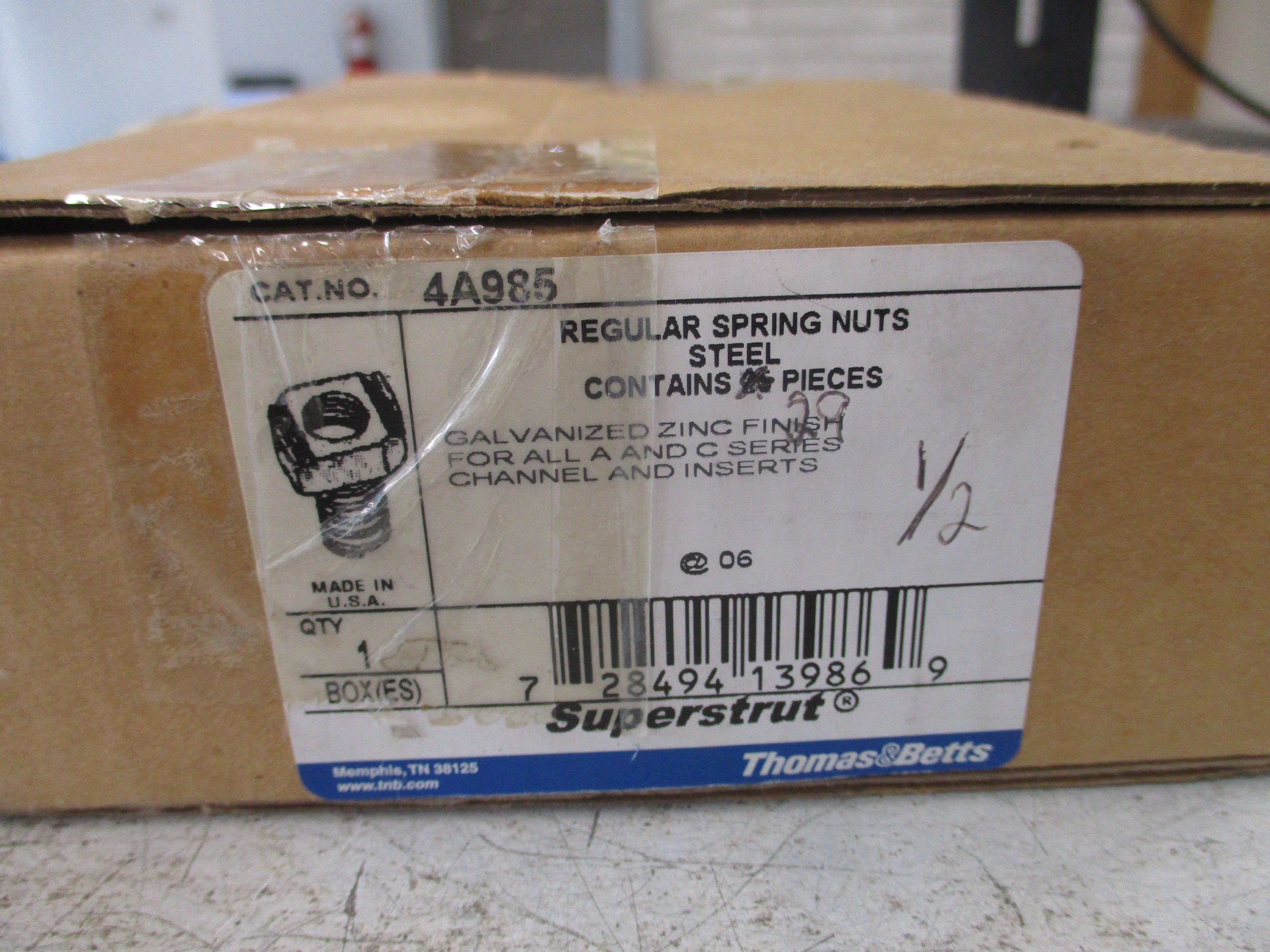 Thomas & Betts Superstrut Spring Nut 4A985 Galvanized Steel 1/2" *Box of 29*