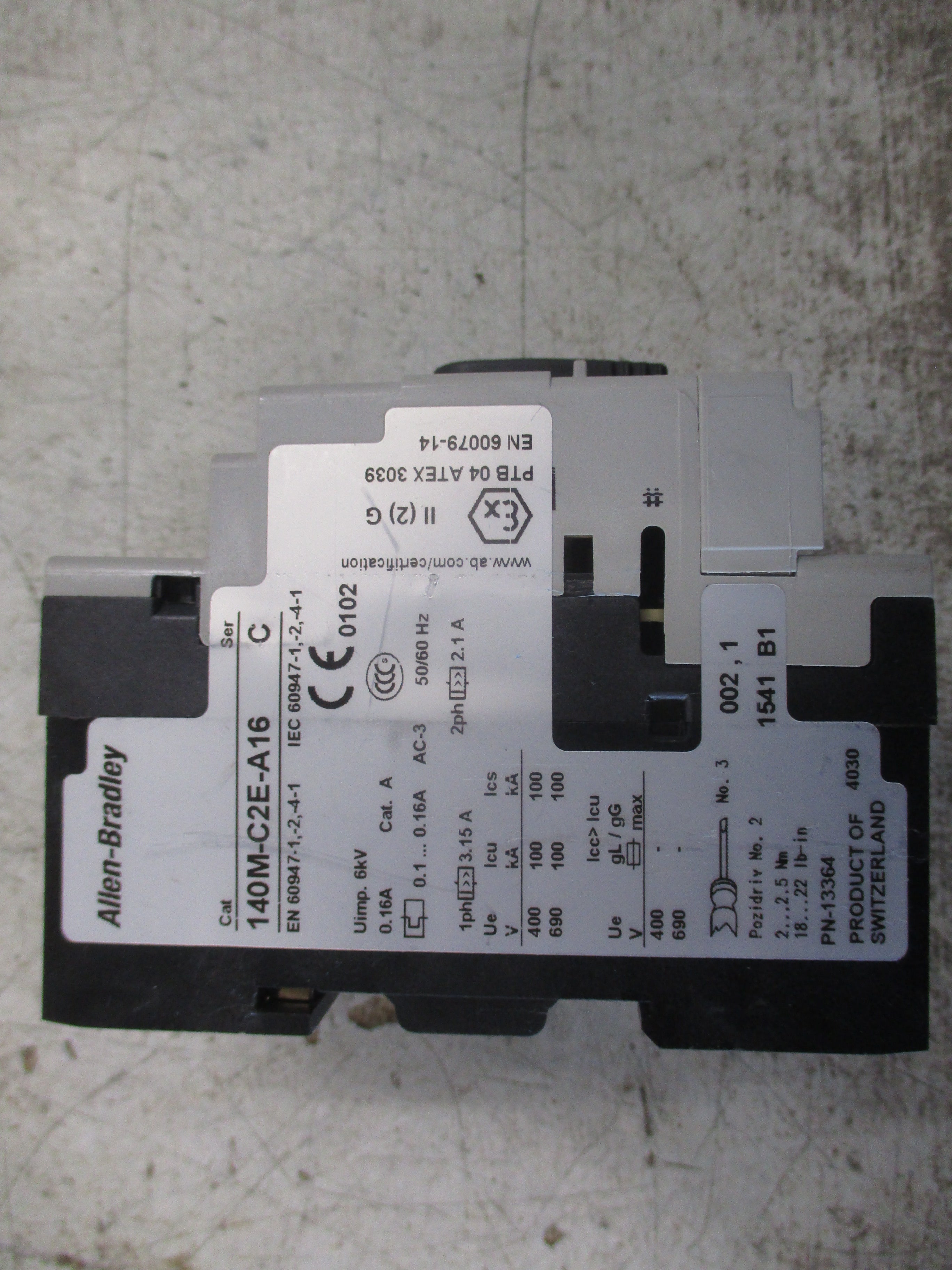 Allen- Bradley Manual Motor Protector 140M-C2E-A16 Ser. C Trip: 0.10-0.16A Used