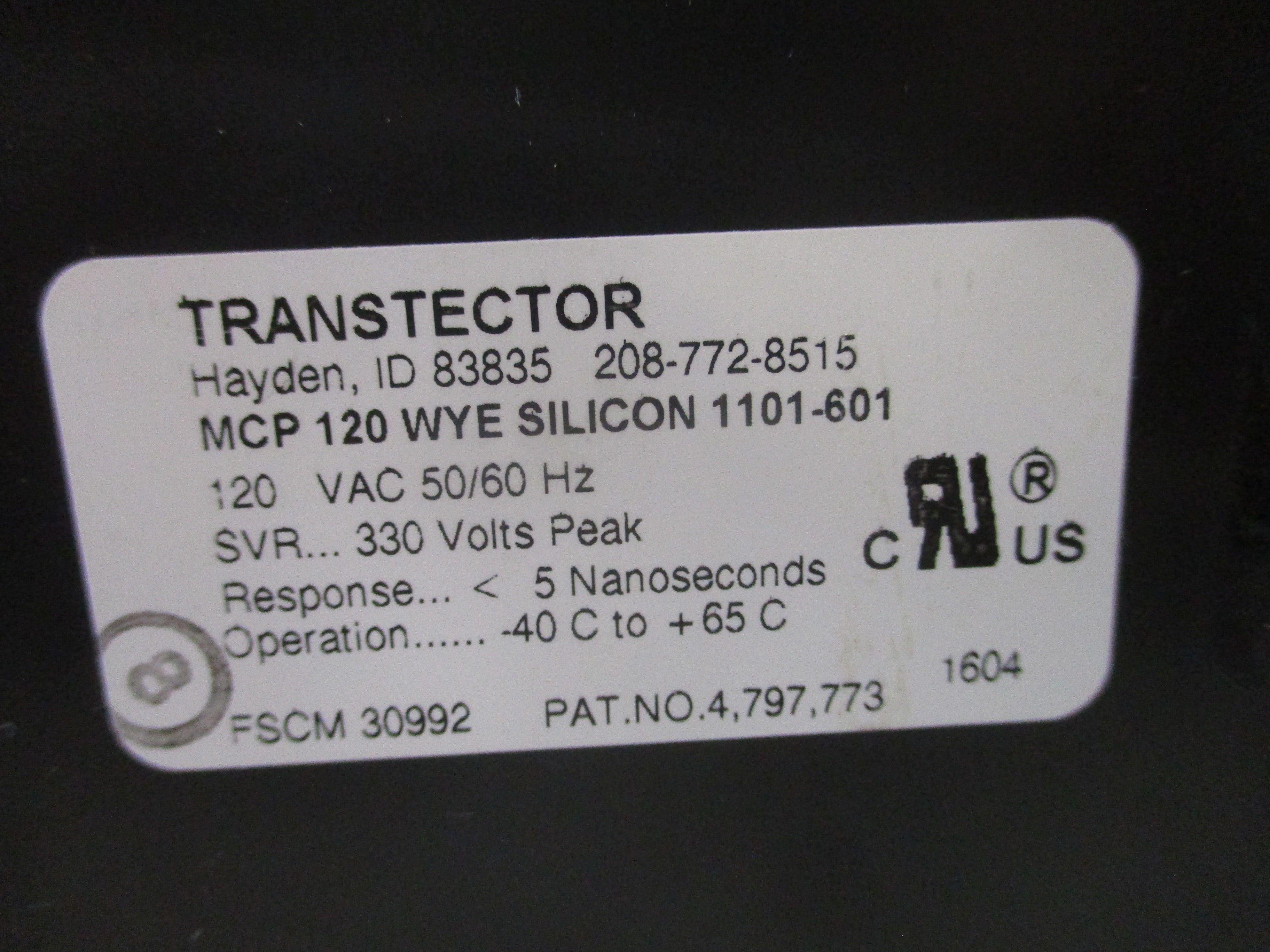 Transtector Surge Suppressor 1101-601 120V 50/60Hz SVR: 330Vpk Used