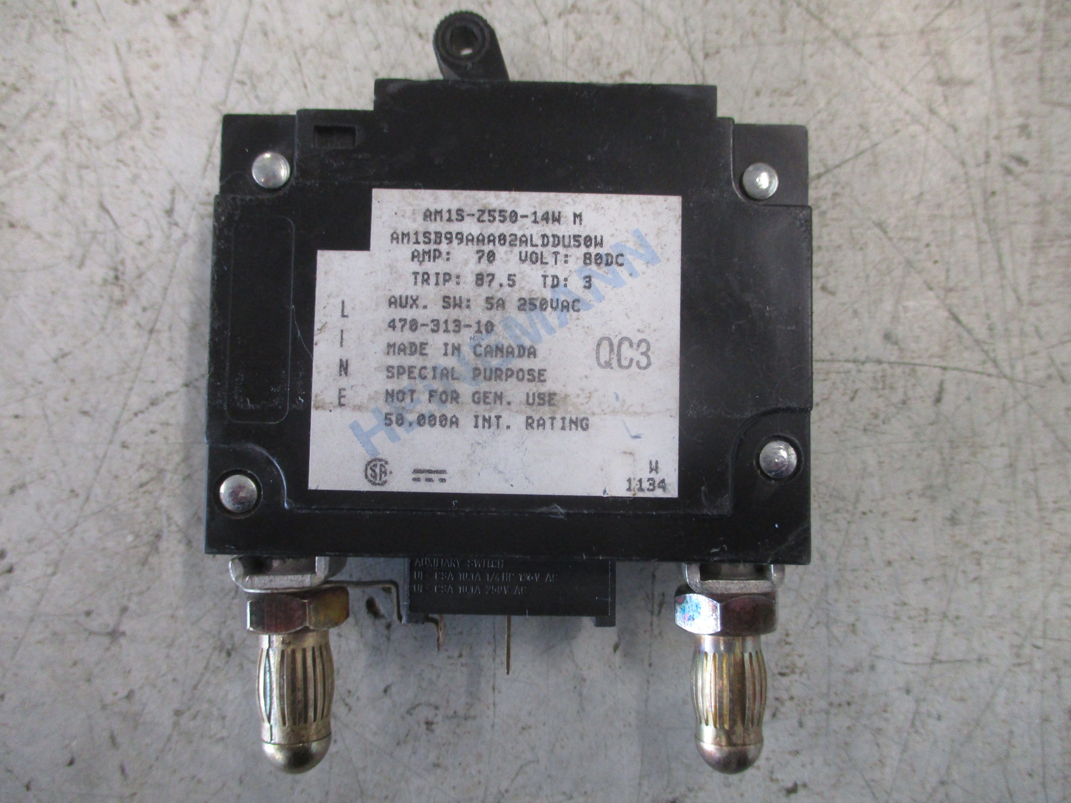 Heinemann DC Circuit Breaker AM1S-Z550-14W M 70A 80VDC 1P Used