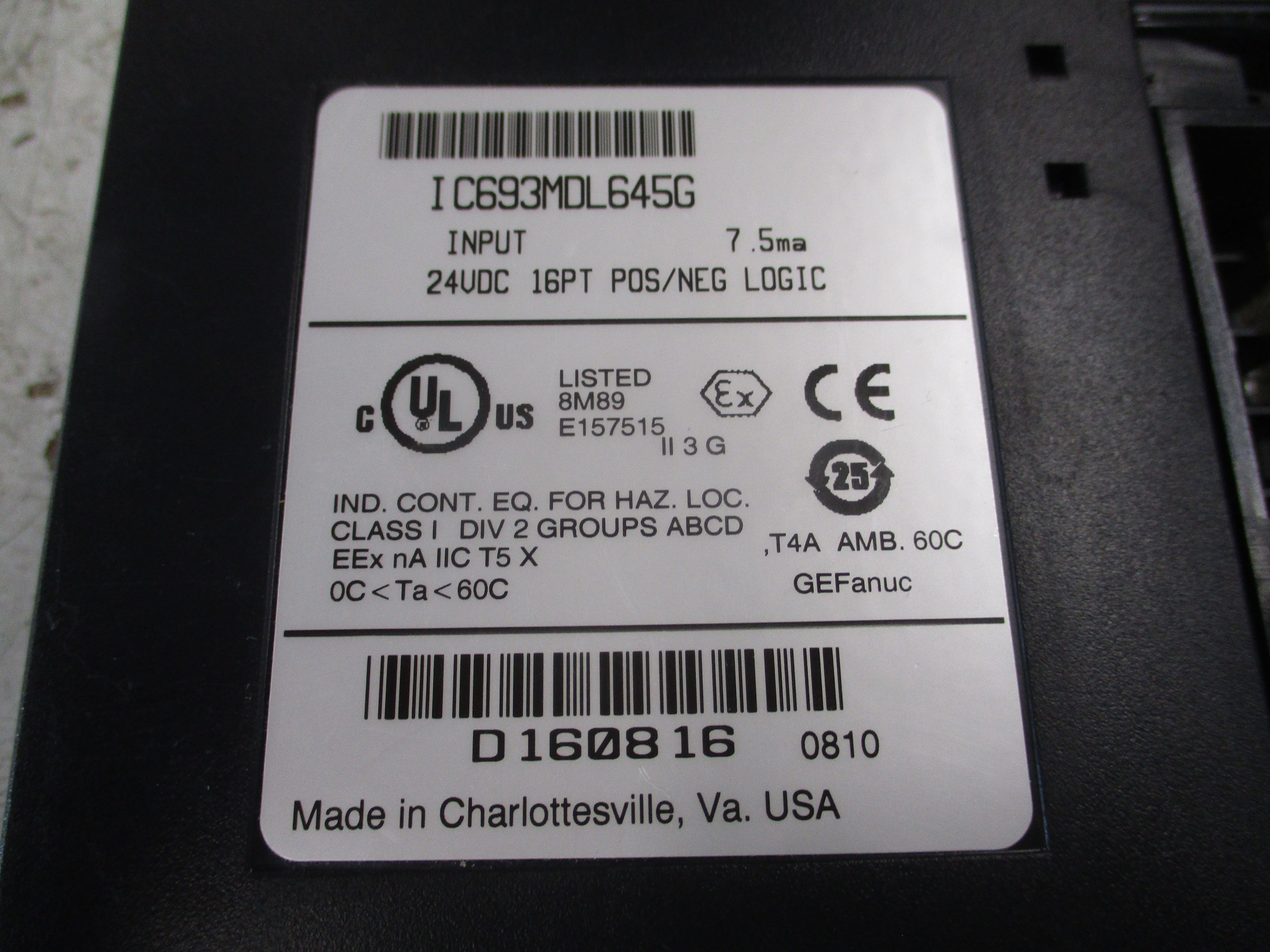 GE Fanuc Input Module IC693MDL645G 24VDC 16 PT *Broken Cover Support* Used