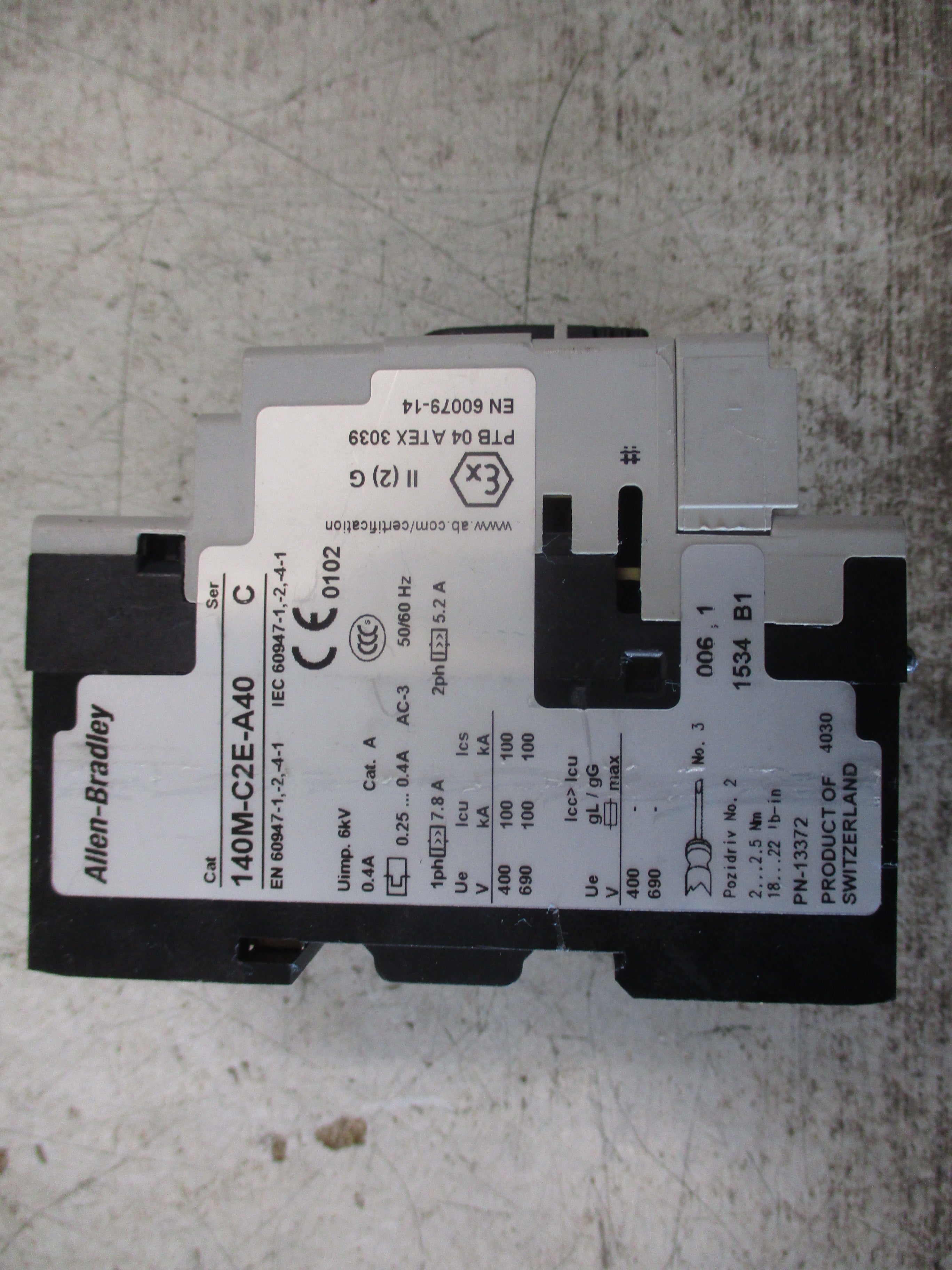 Allen-Bradley Manual Motor Protector 140M-C2E-A40 Ser. C Trip: 0.25-0.4A Used
