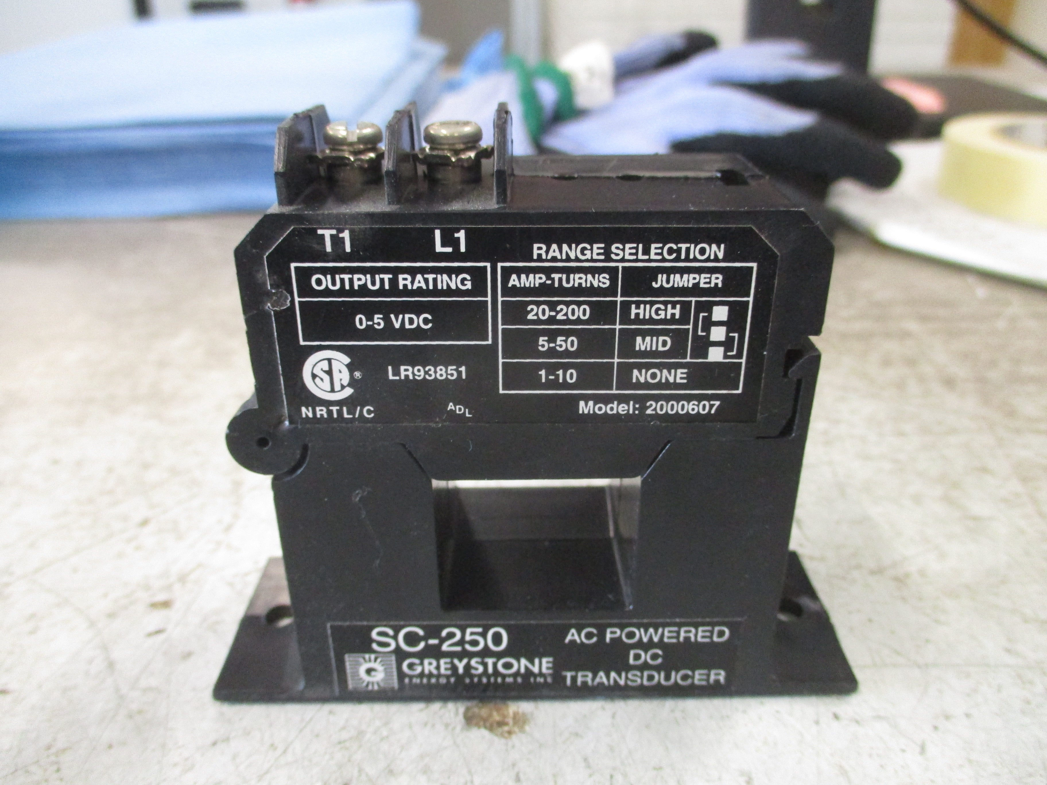 Greystone AC Powered DC Transducer SC-250 Range: 1-10A/5-50A/20-200A Used