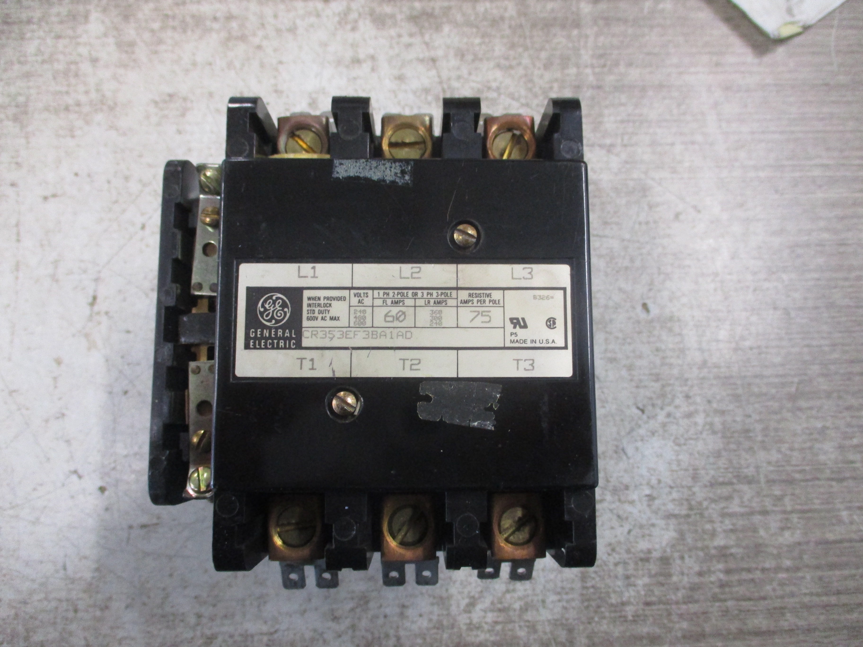 GE Contactor CR353EF3BA1AD 60A 115-120V Coil 600V Used