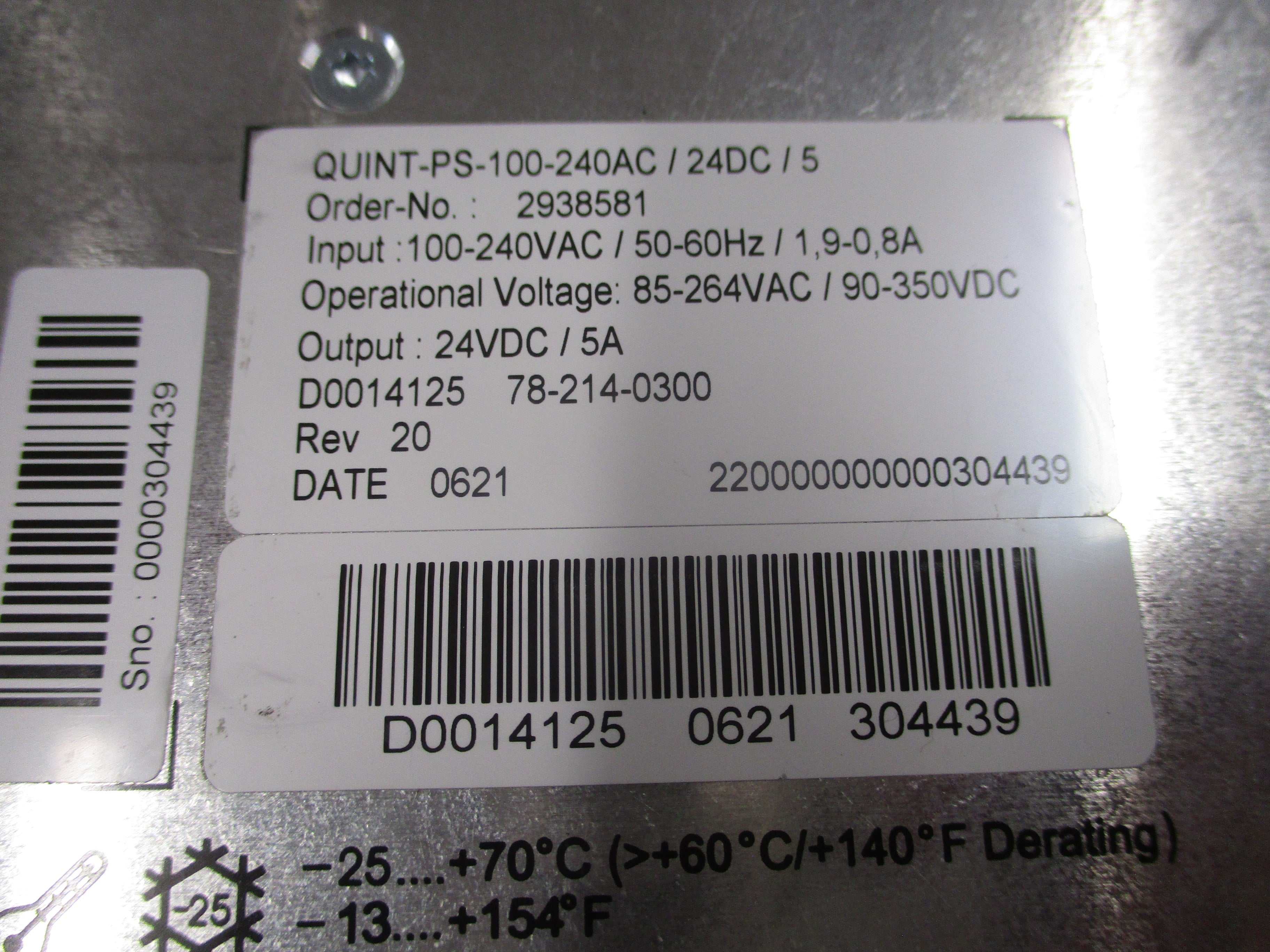 Phoenix Contact Power Supply 2938581 QUINT-PS-100-240AC/24DC/5